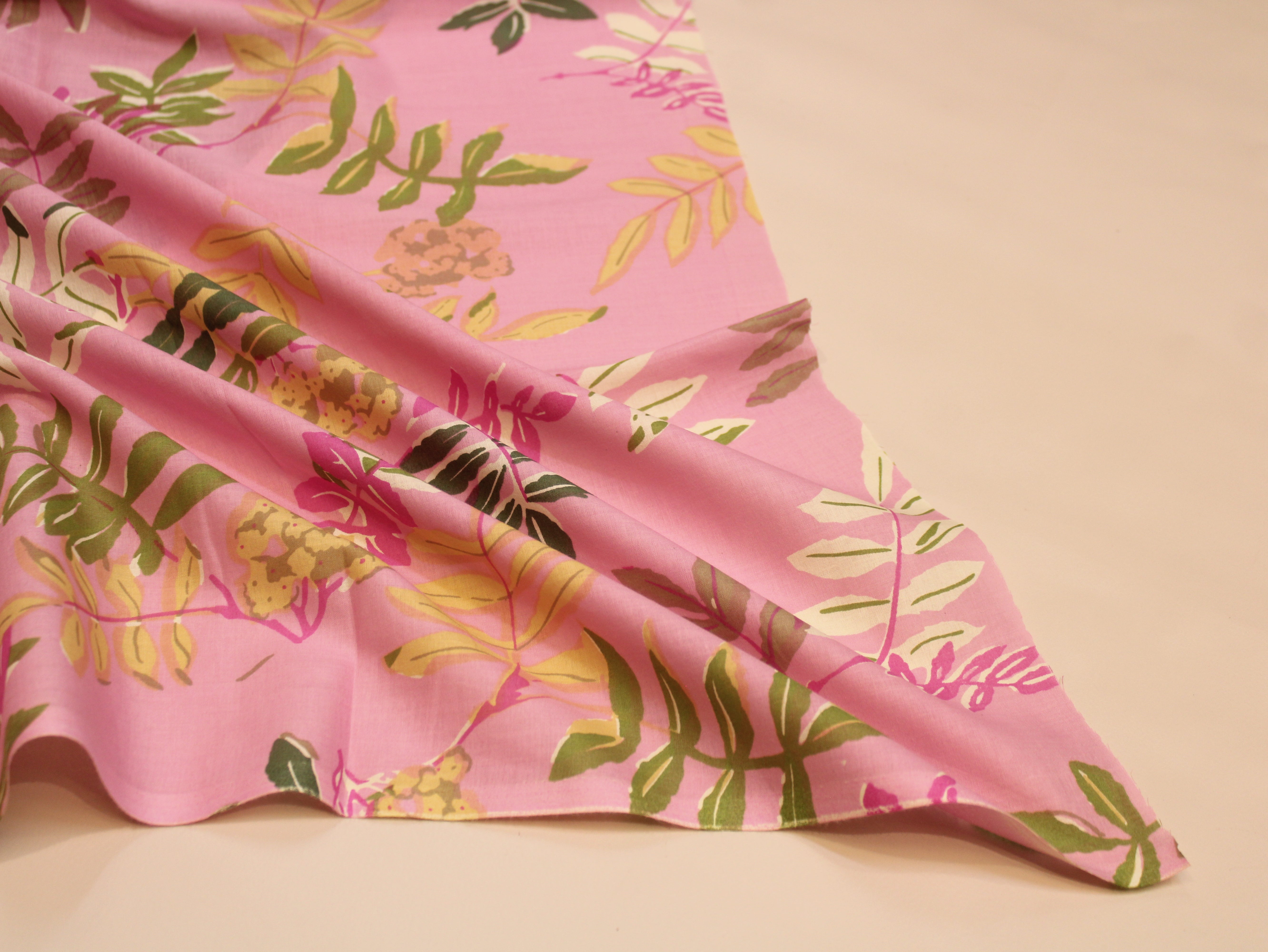 Pure Cotton Premium Printed Fabric 44" Width - Digital Print - Floral | Light Pink