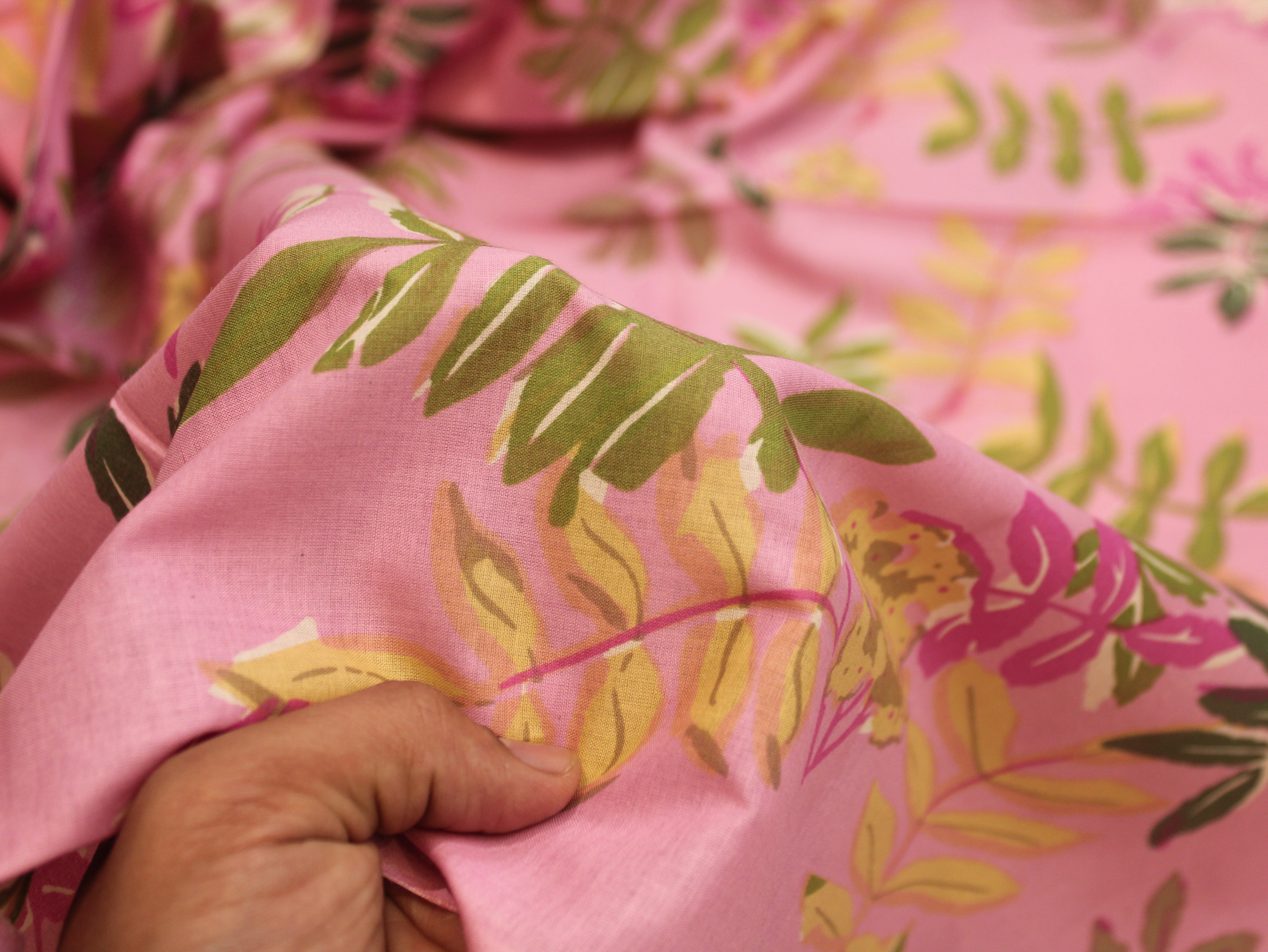 Pure Cotton Premium Printed Fabric 44" Width - Digital Print - Floral | Light Pink