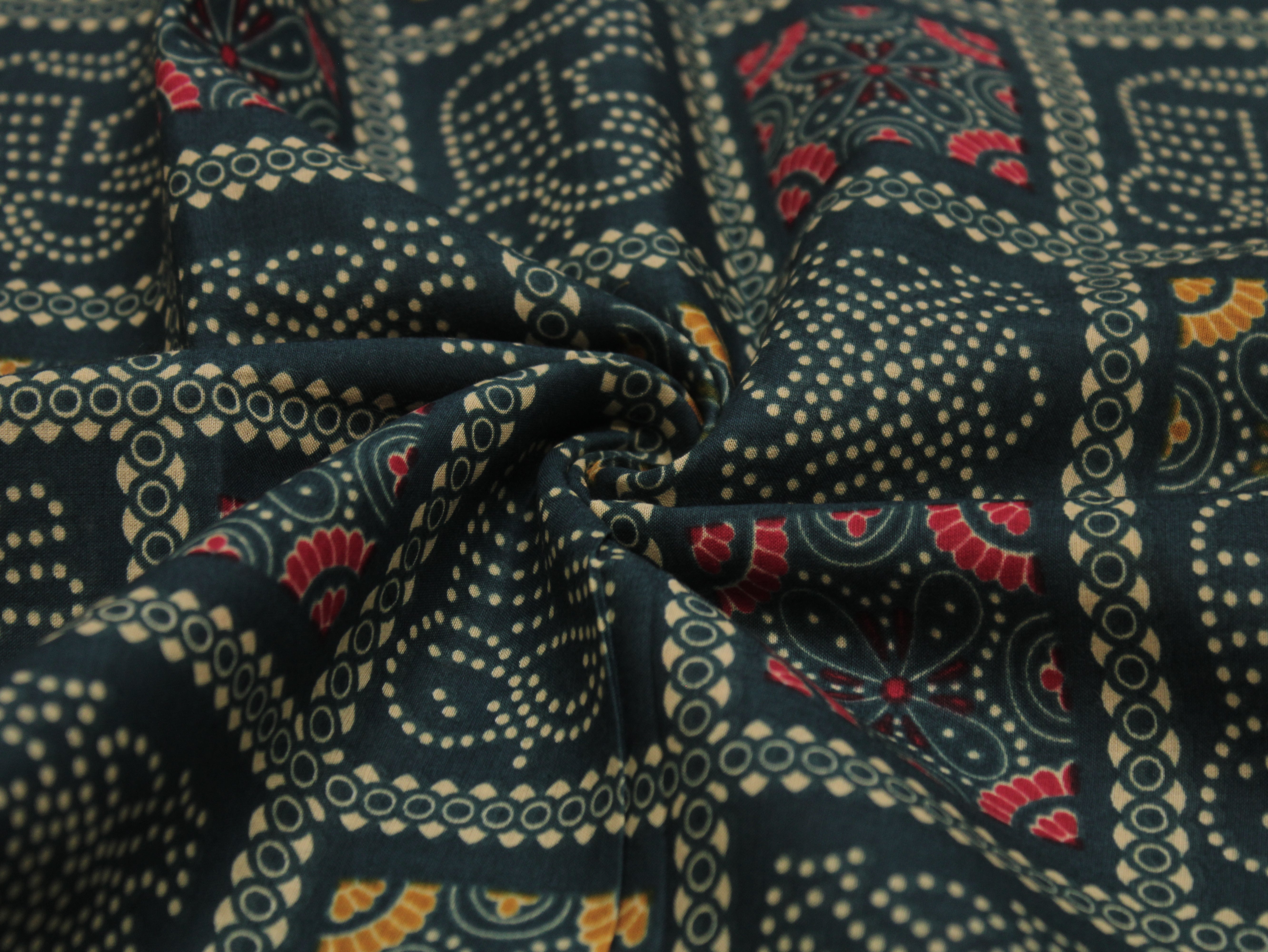 Pure Cotton Premium Printed Fabric 44" Width - Digital Print - Bandhini | Teal Blue
