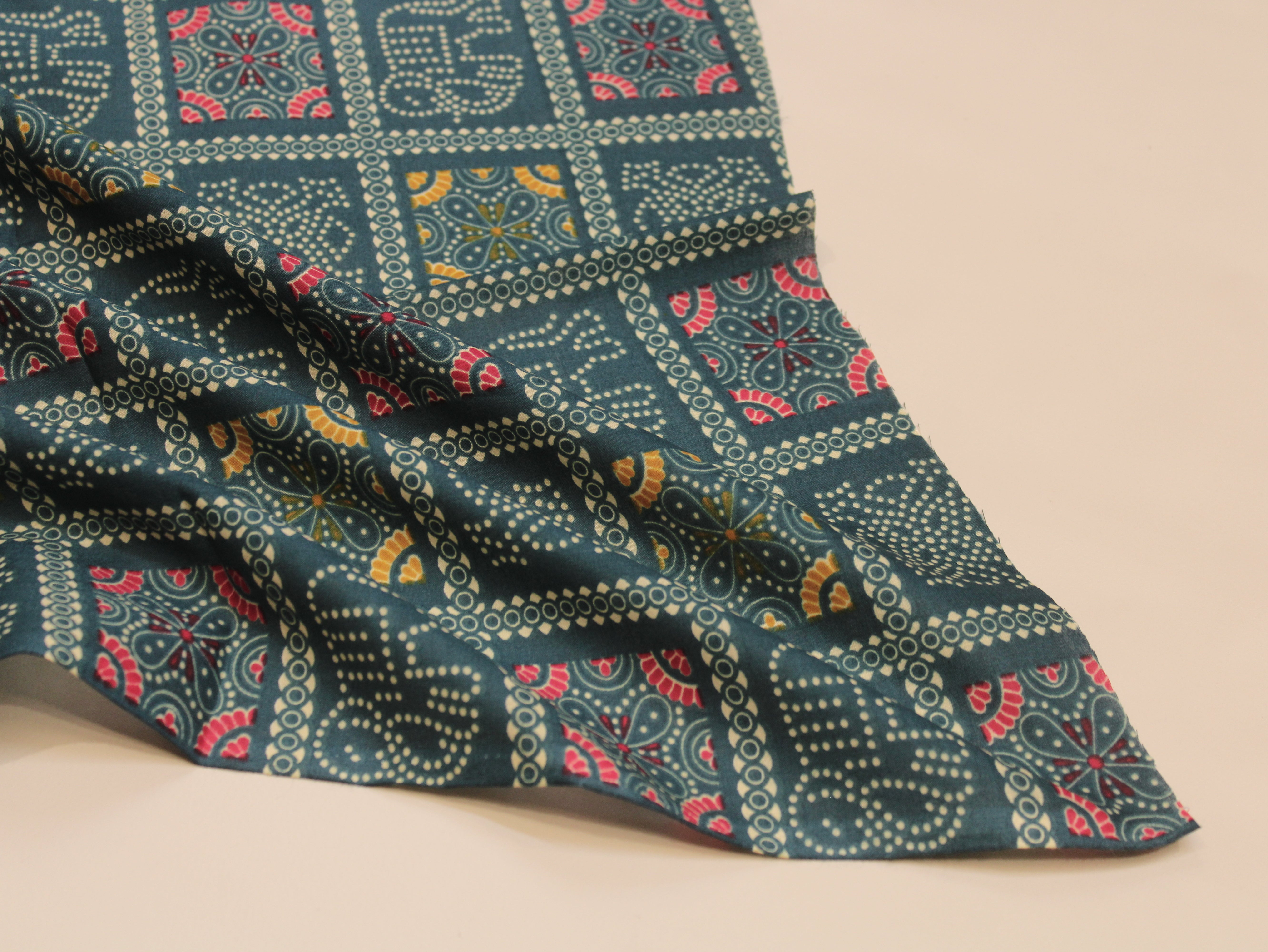 Pure Cotton Premium Printed Fabric 44" Width - Digital Print - Bandhini | Teal Blue