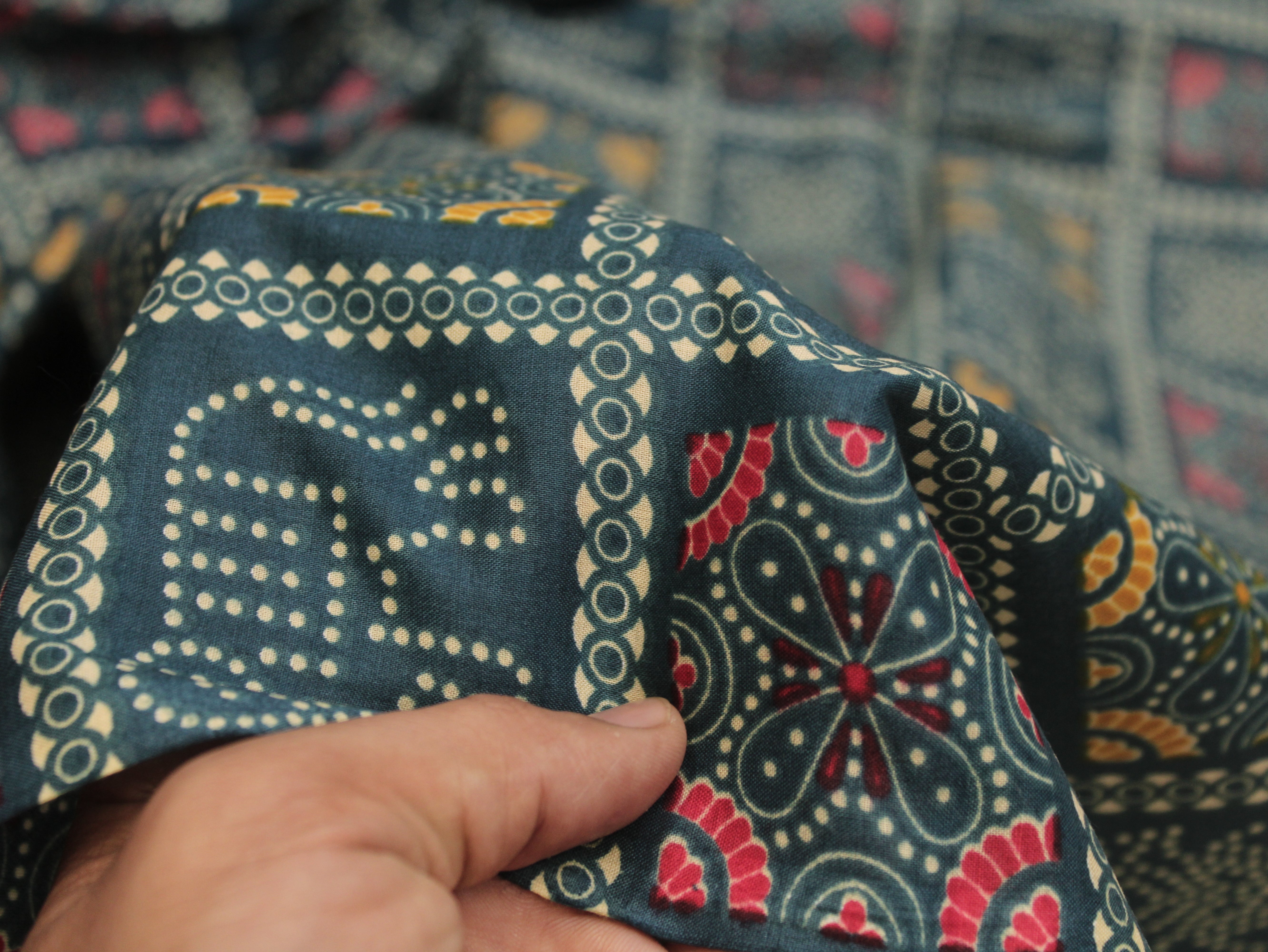 Pure Cotton Premium Printed Fabric 44" Width - Digital Print - Bandhini | Teal Blue