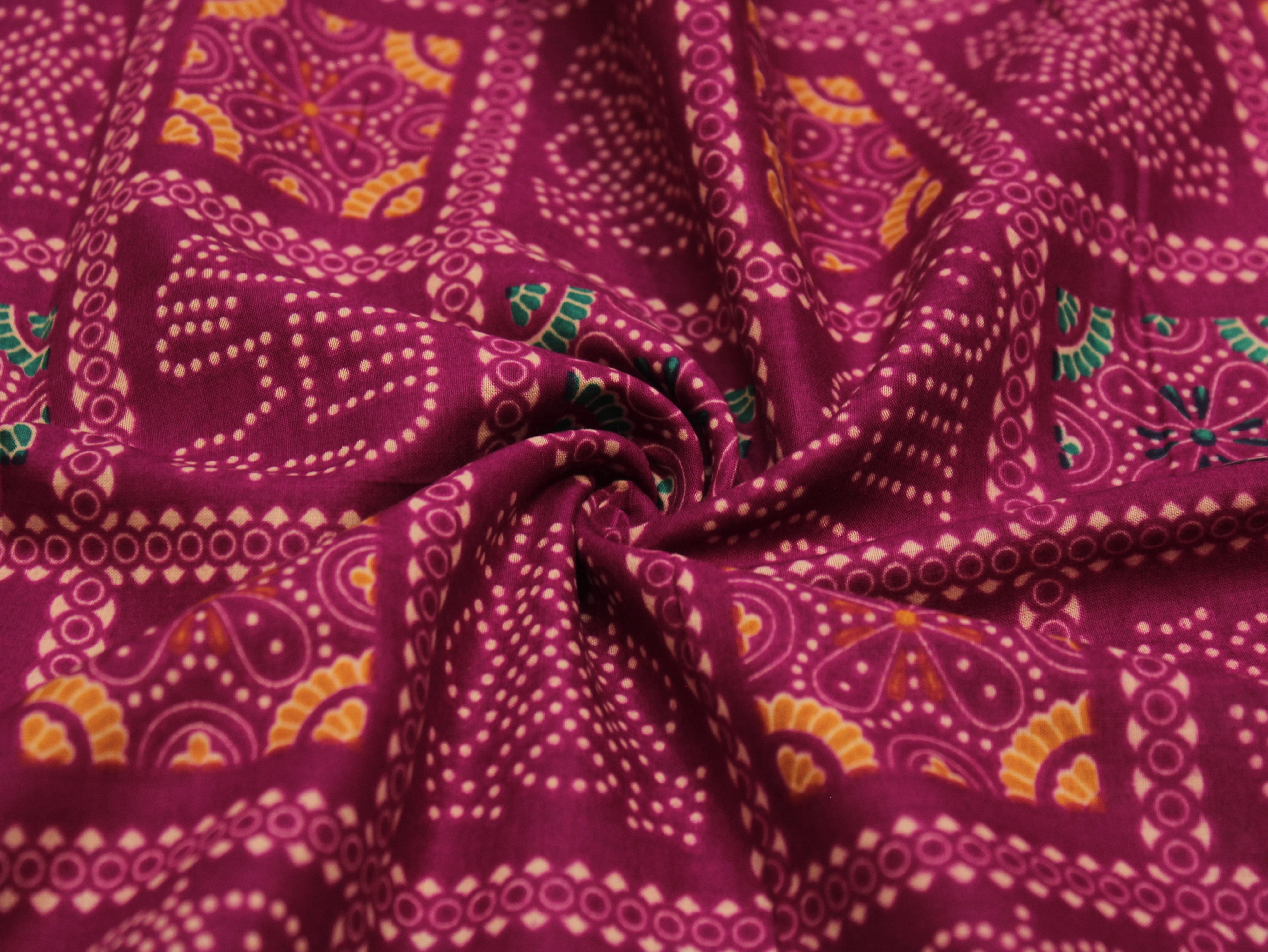 Pure Cotton Premium Printed Fabric 44" Width - Digital Print - Bandhini | Magenta Pink