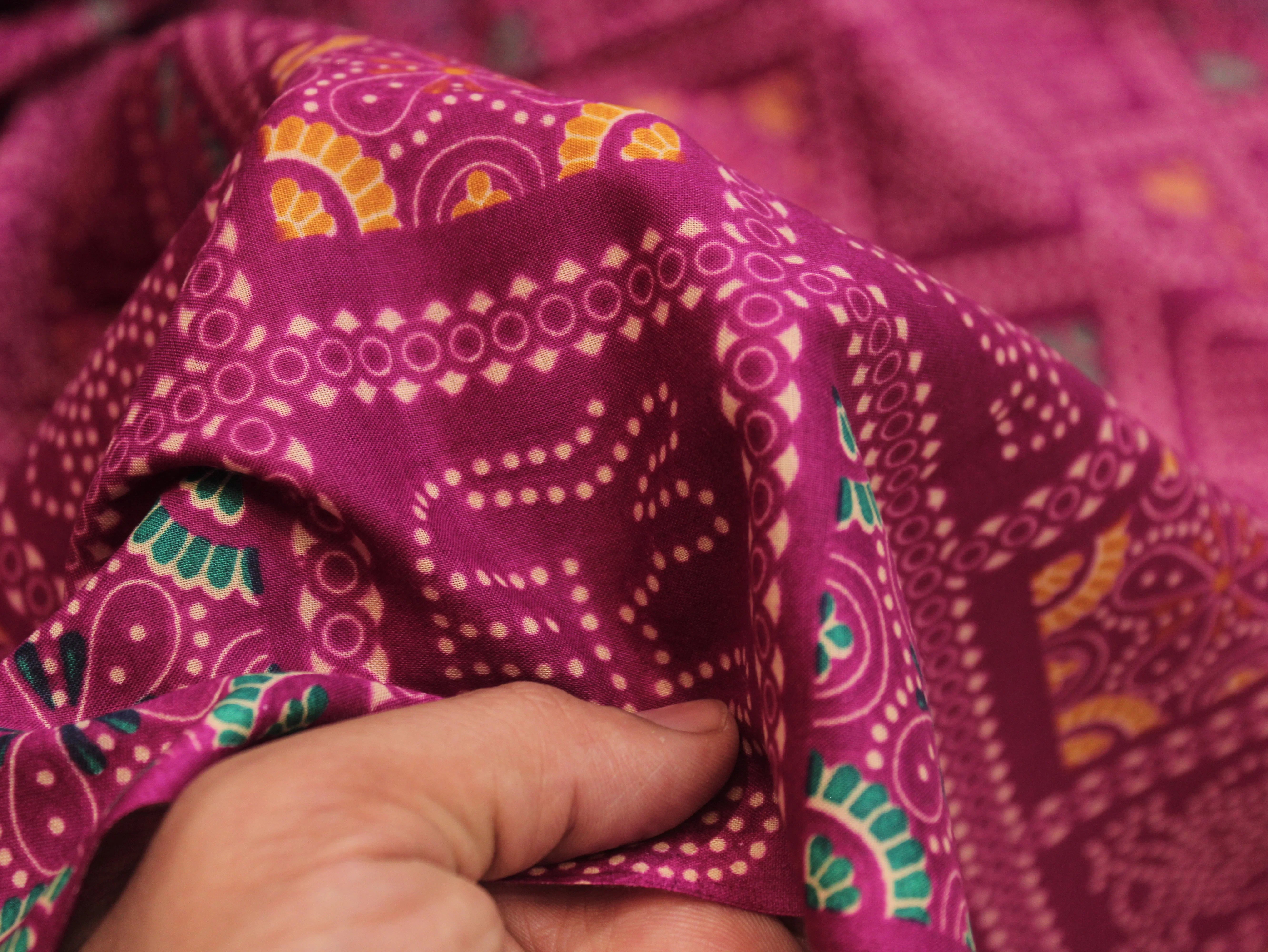 Pure Cotton Premium Printed Fabric 44" Width - Digital Print - Bandhini | Magenta Pink
