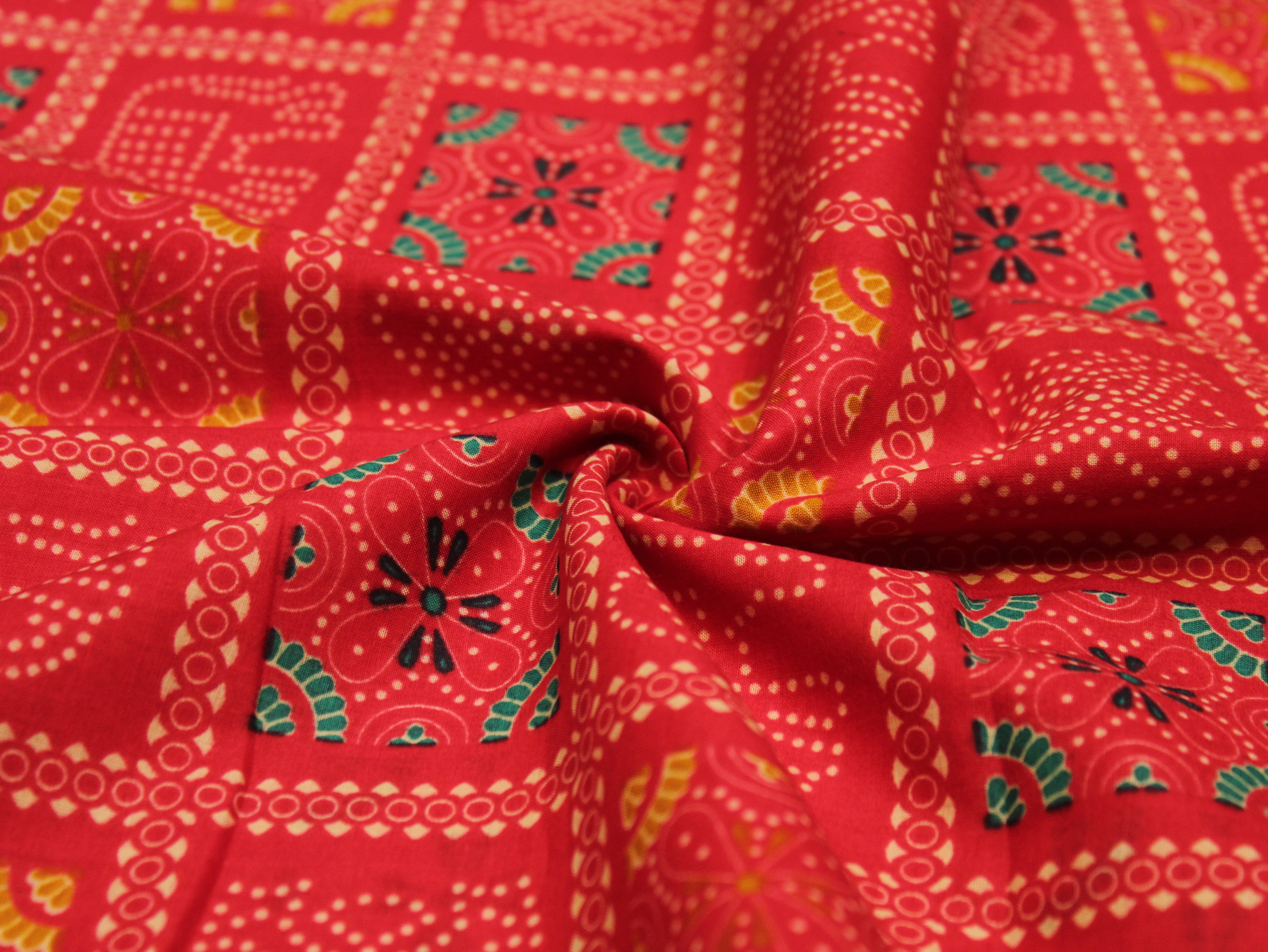 Pure Cotton Premium Printed Fabric 44" Width - Digital Print - Bandhini | Red