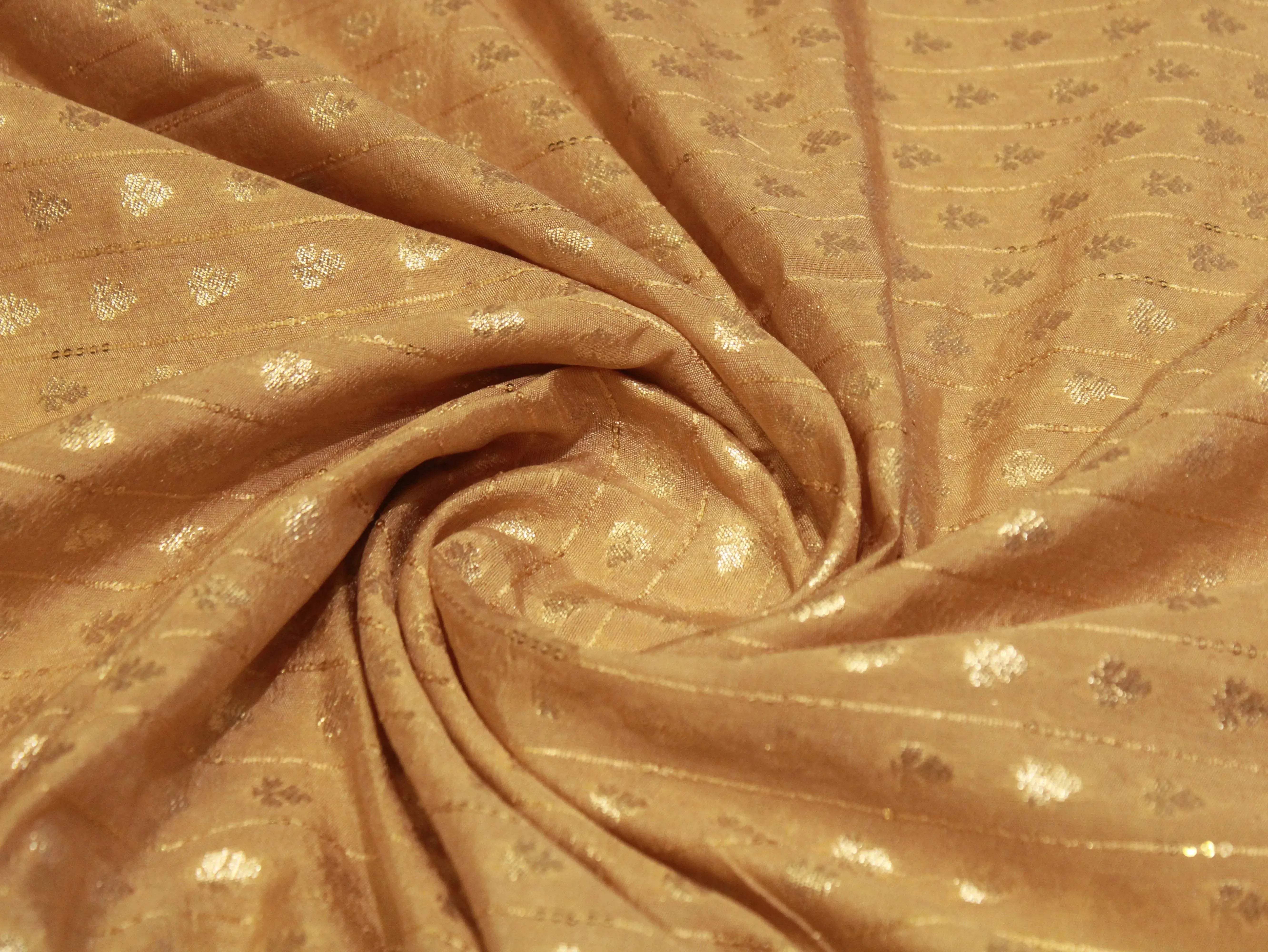 Banarasi Sequin Brocade Fabric - Golden - M'Foks