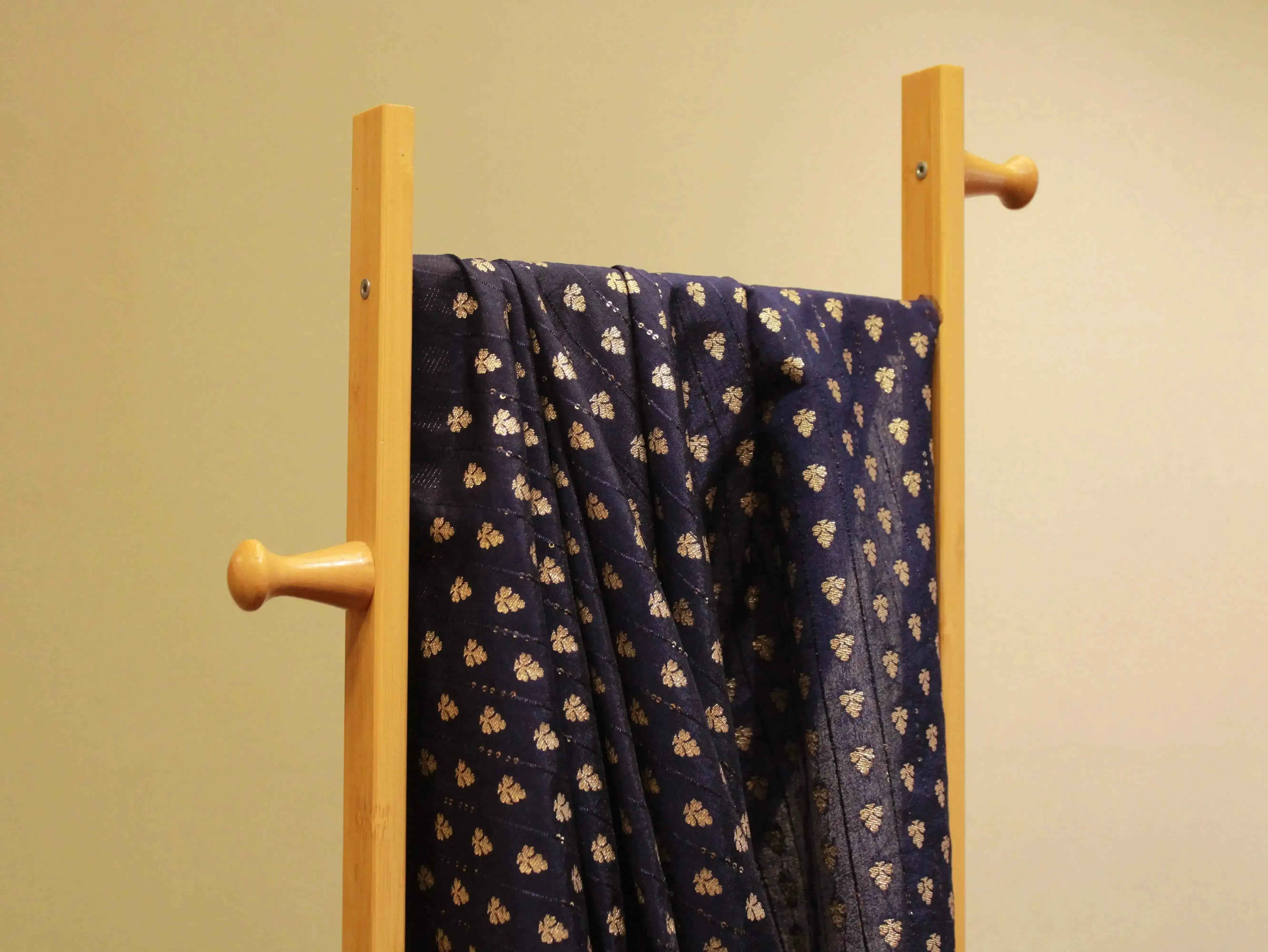 Banarasi Sequin Brocade Fabric - Navy Blue