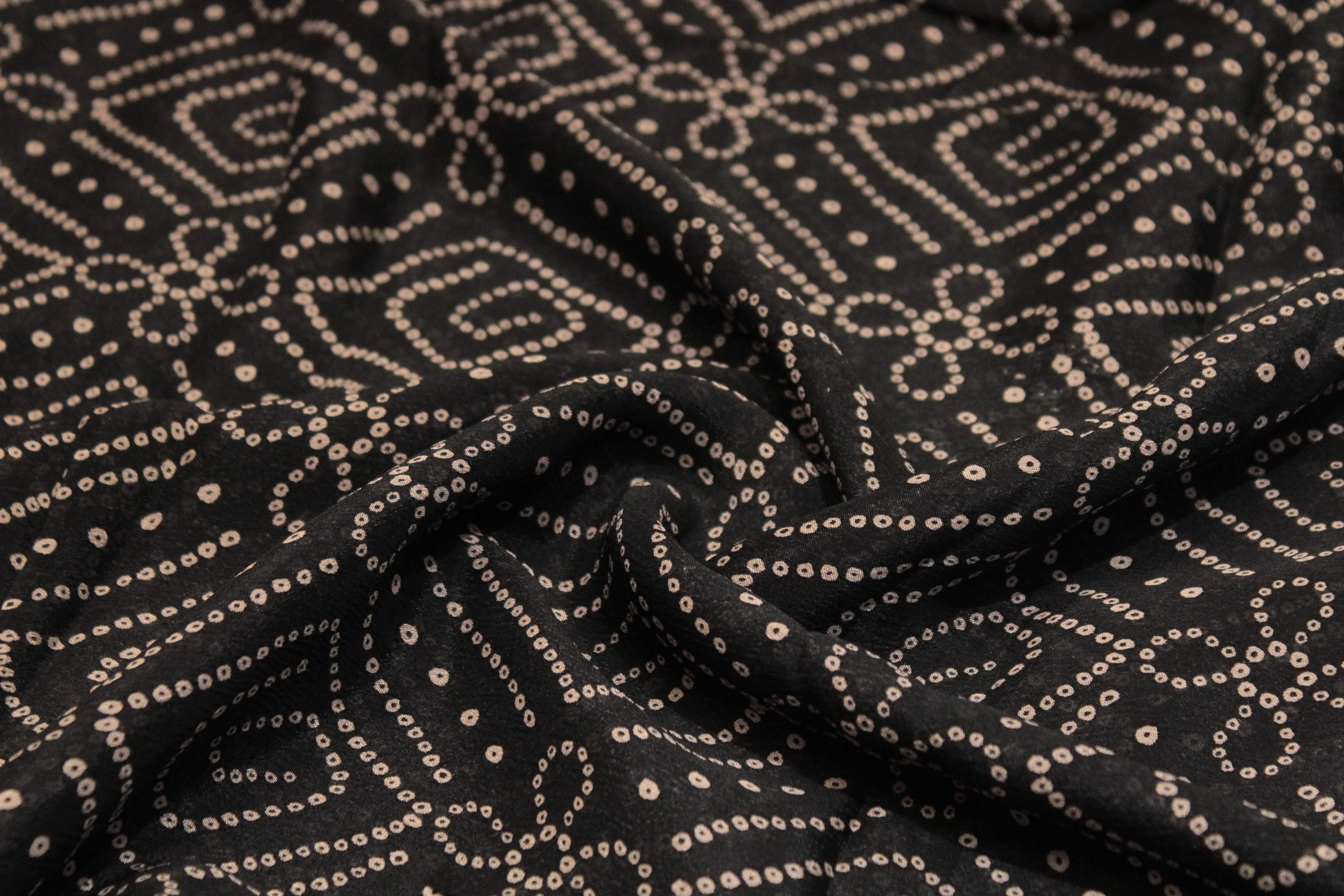 Knots: Pure Chinon Bandhej Fabric - Dark Blue - M'Foks