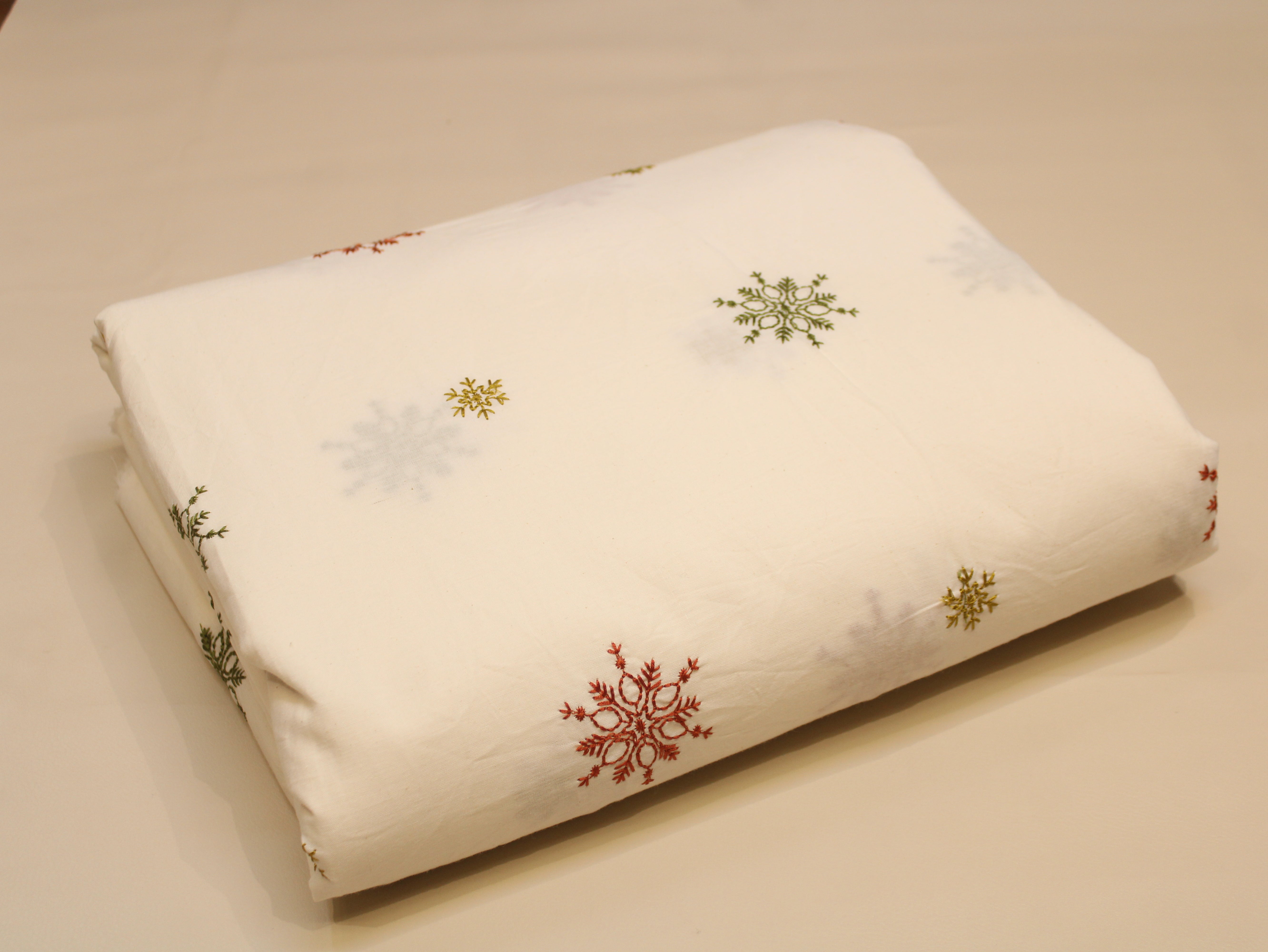 Dabu Cotton Thread Embroidered Fabric - 44 Inches - White