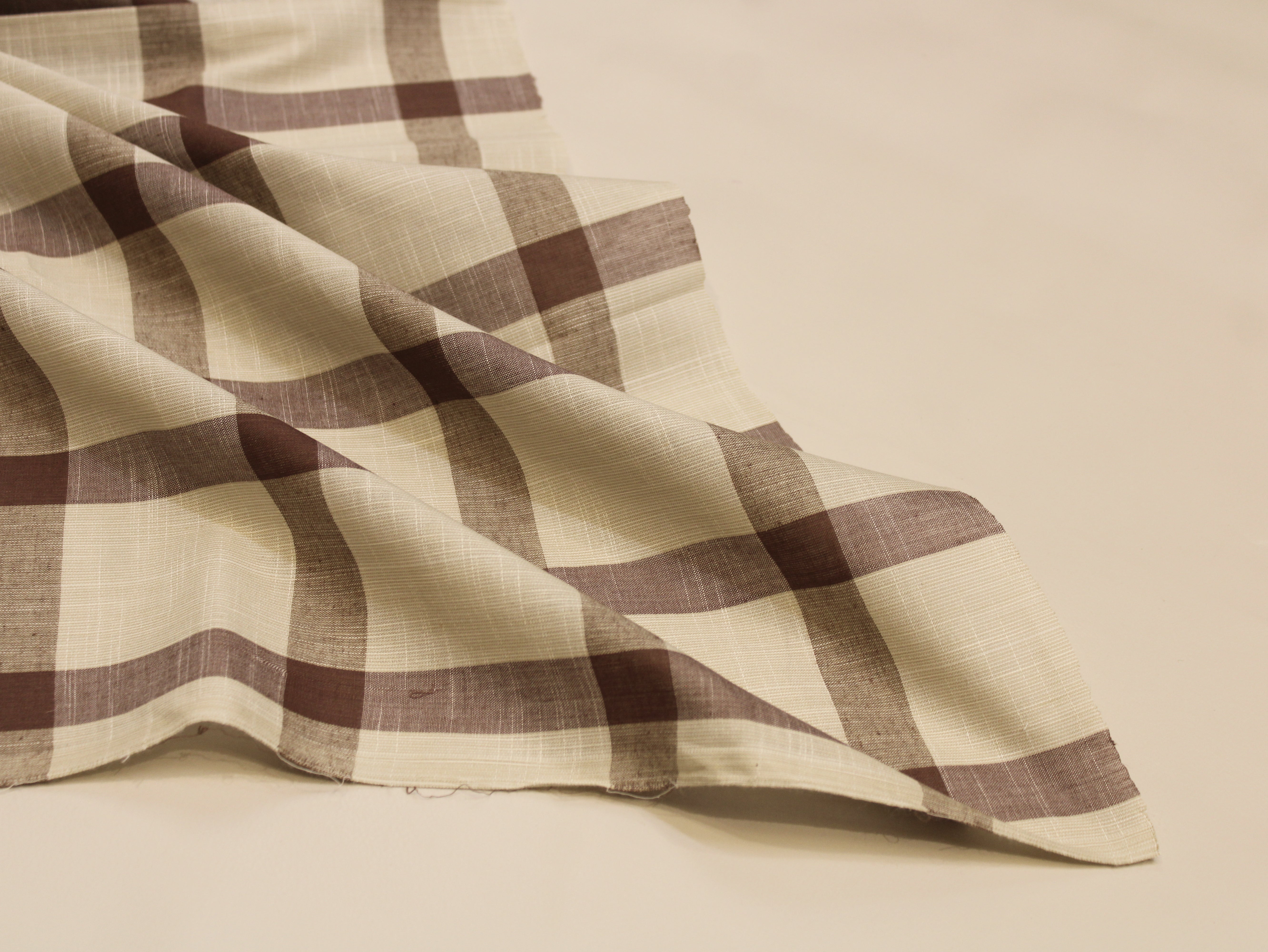 Pure Cotton Handloom Checked Fabric 44 Inch | Mfoks - Brown