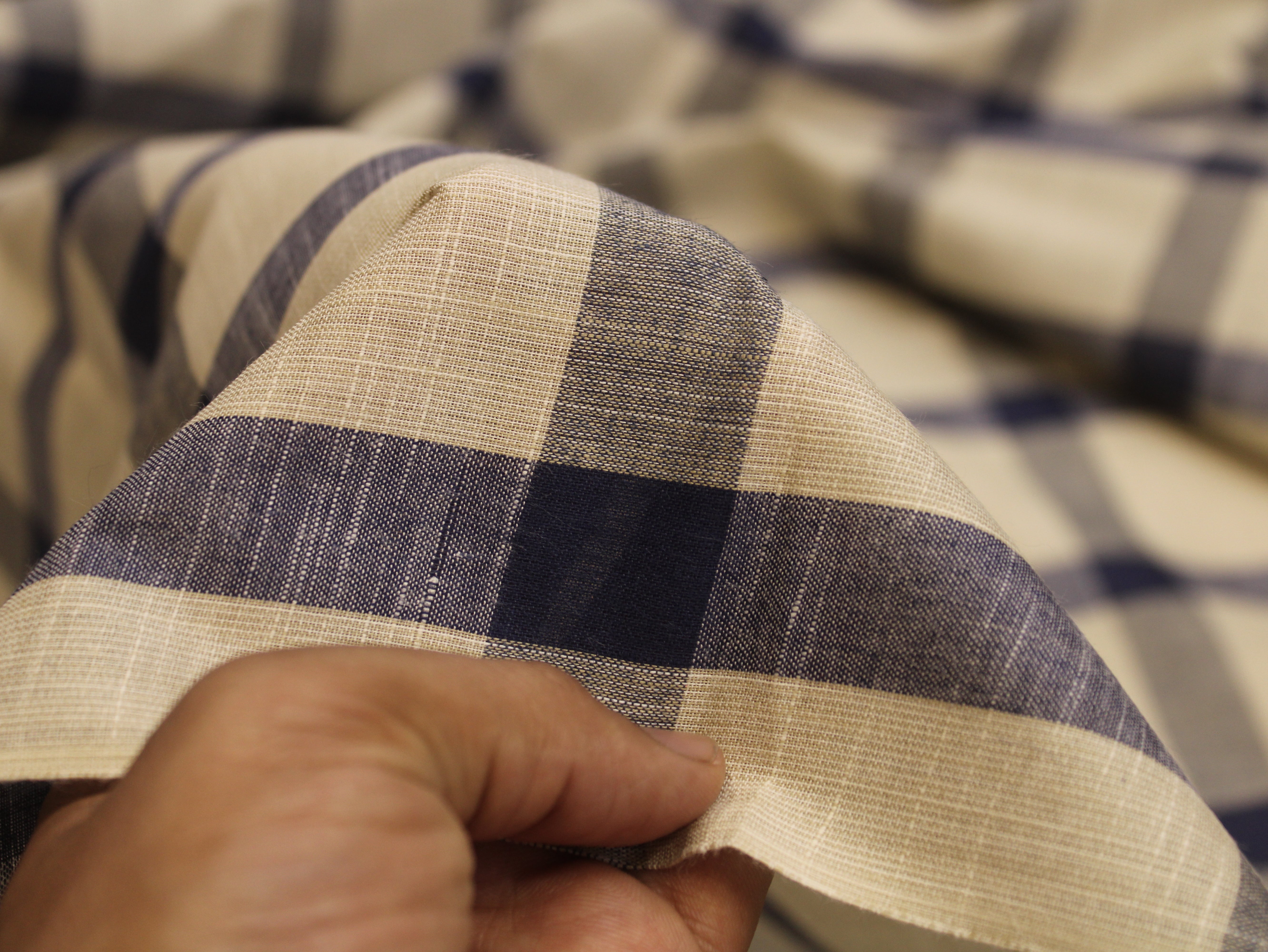 Pure Cotton Handloom Checked Fabric 44 Inch | Mfoks - Blue