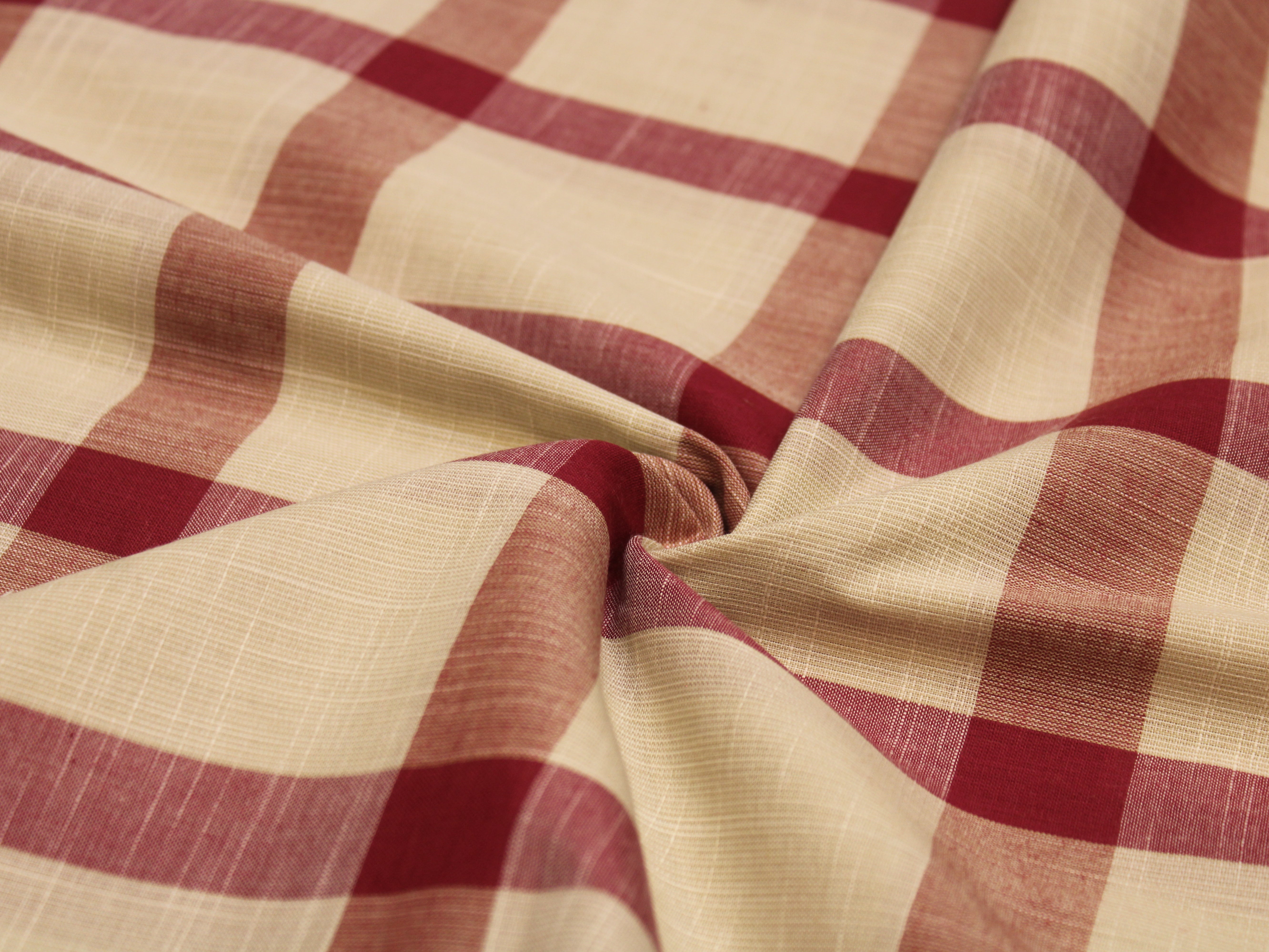 Pure Cotton Handloom Checked Fabric 44 Inch | Mfoks - Red
