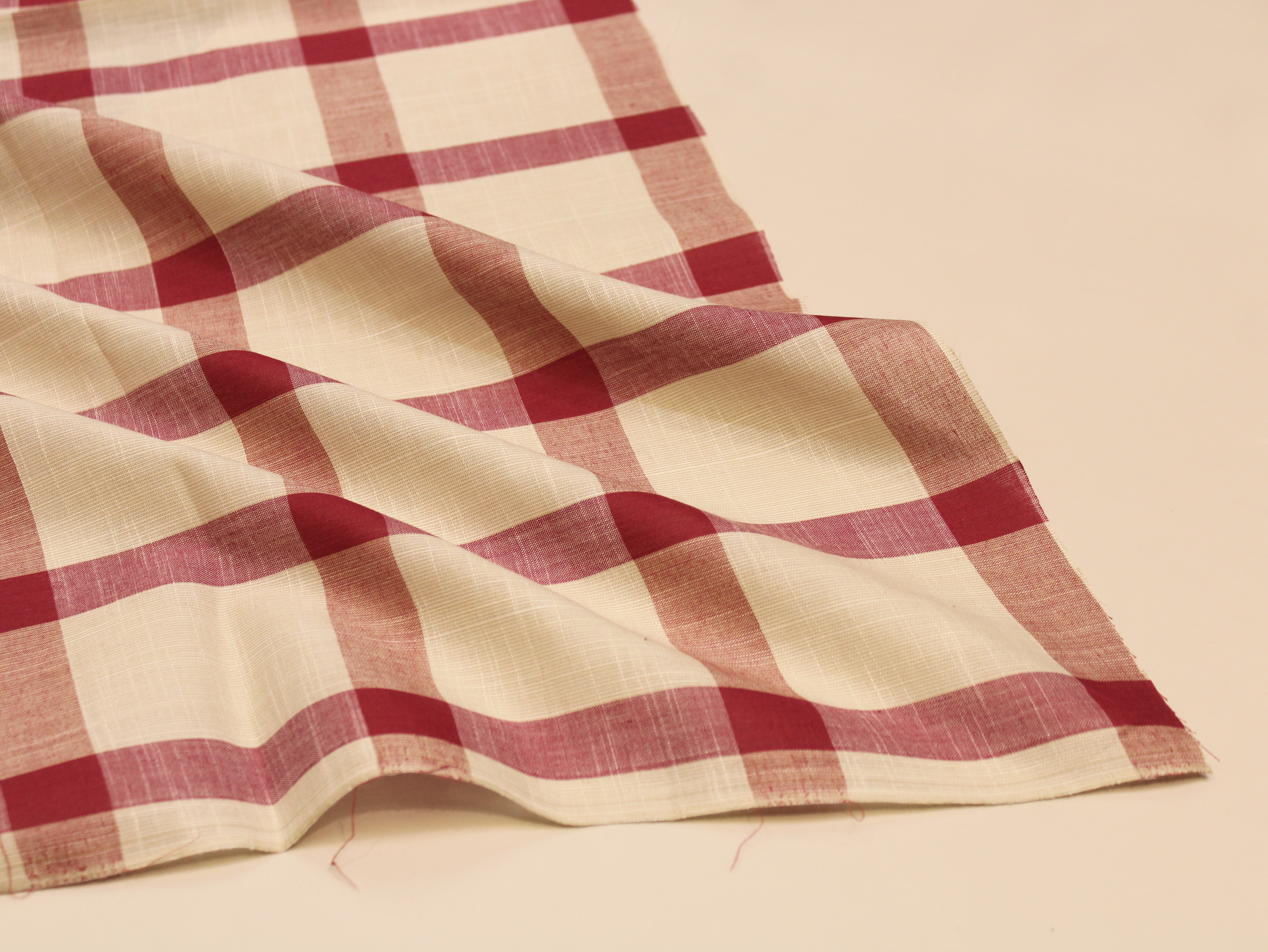 Pure Cotton Handloom Checked Fabric 44 Inch | Mfoks - Red