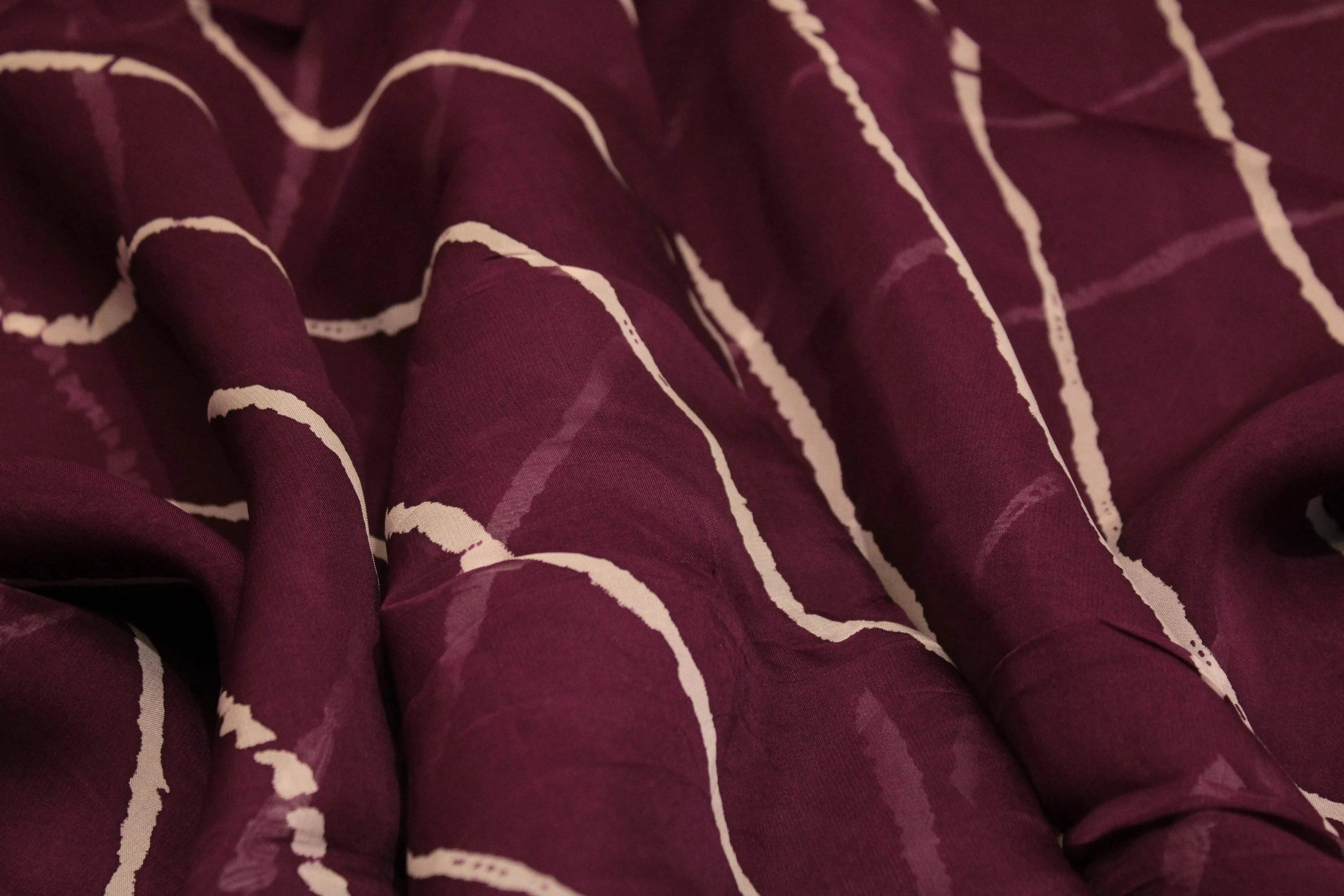 Knots: Pure Organza Lehariya Fabric - Wine - M'Foks