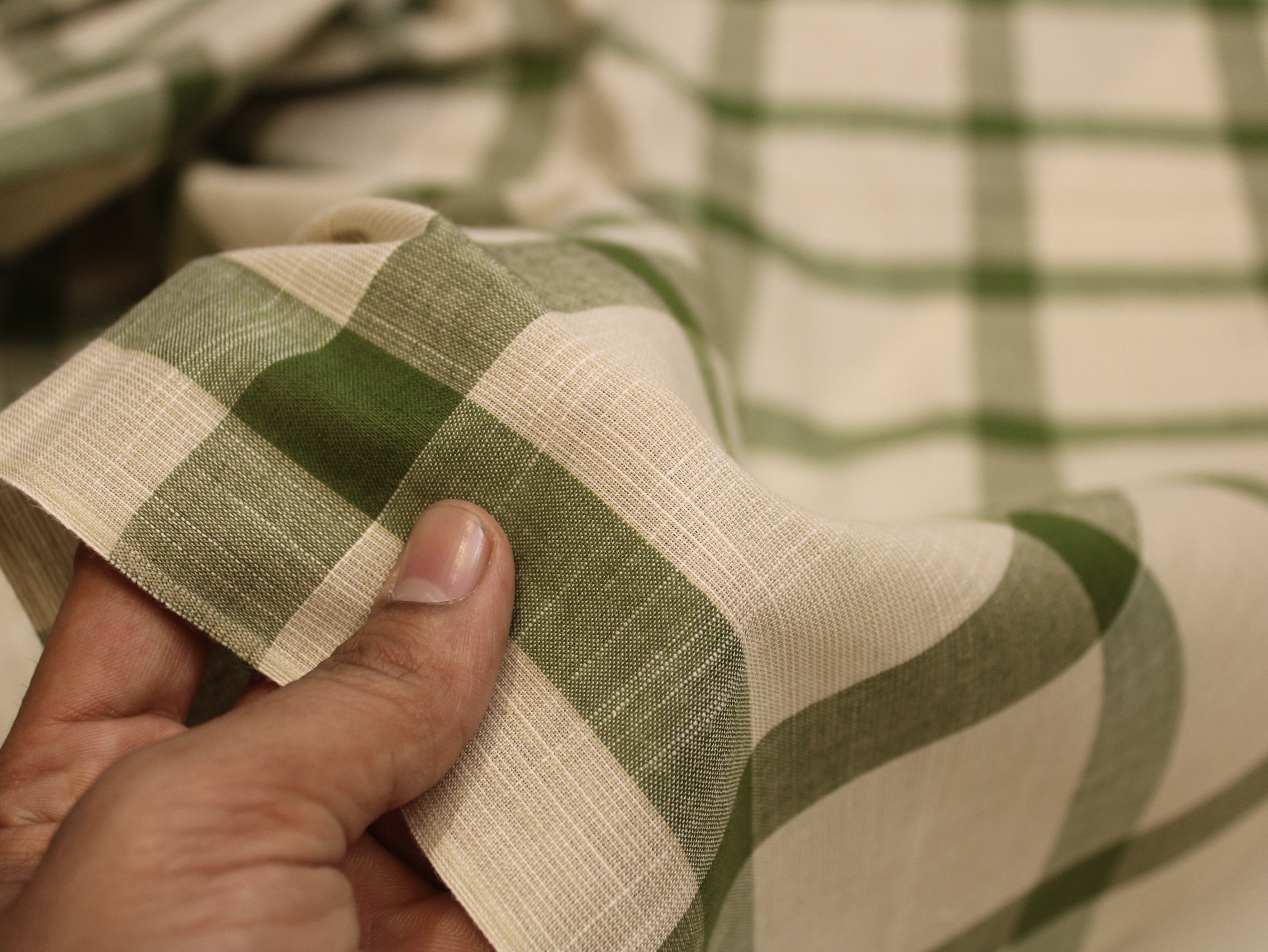 Pure Cotton Handloom Checked Fabric 44 Inch | Mfoks - Green
