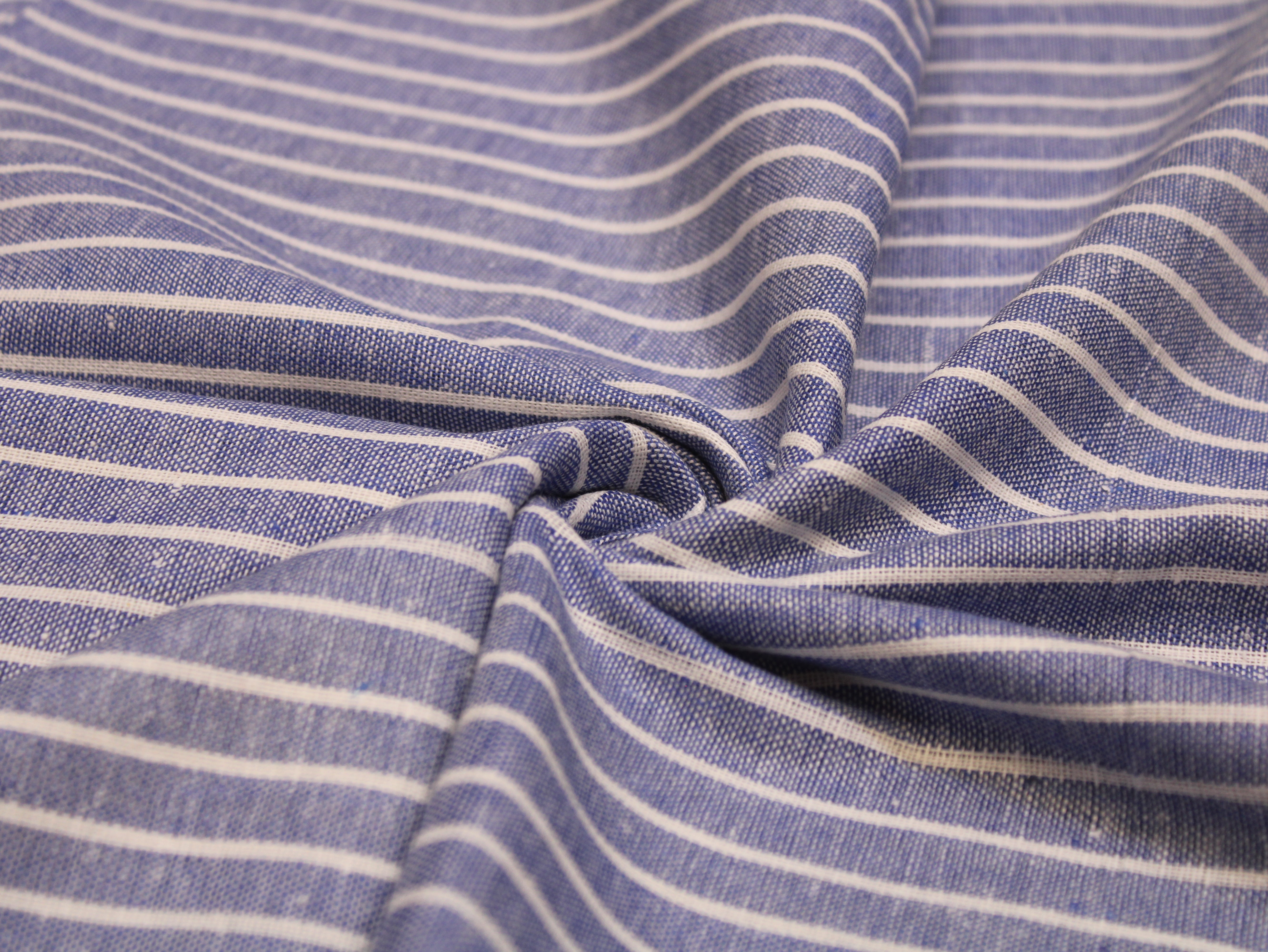 Pure Handloom Cotton Woven Fabric - Blue Stripes - 44 Inches