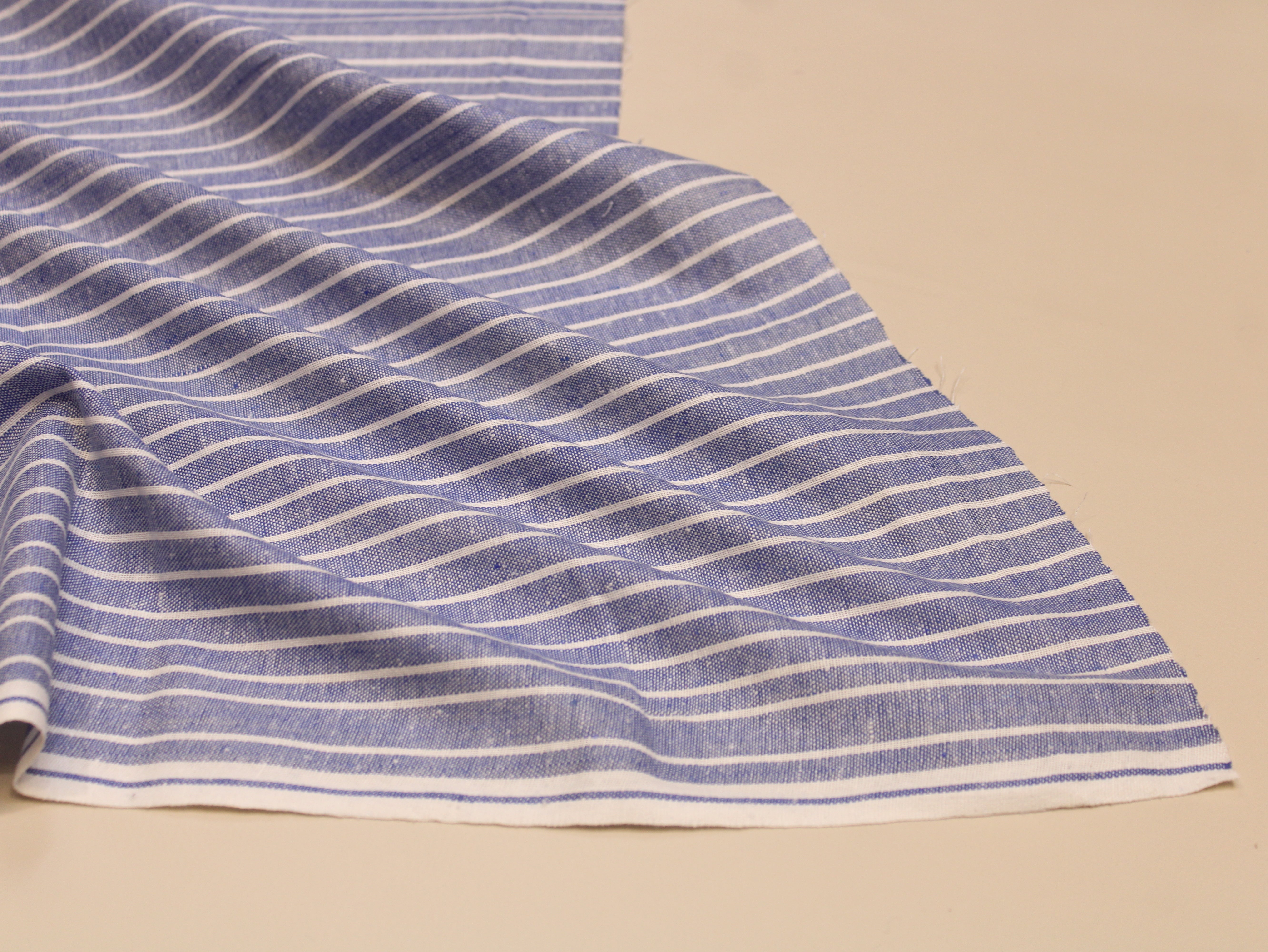 Pure Handloom Cotton Woven Fabric - Blue Stripes - 44 Inches