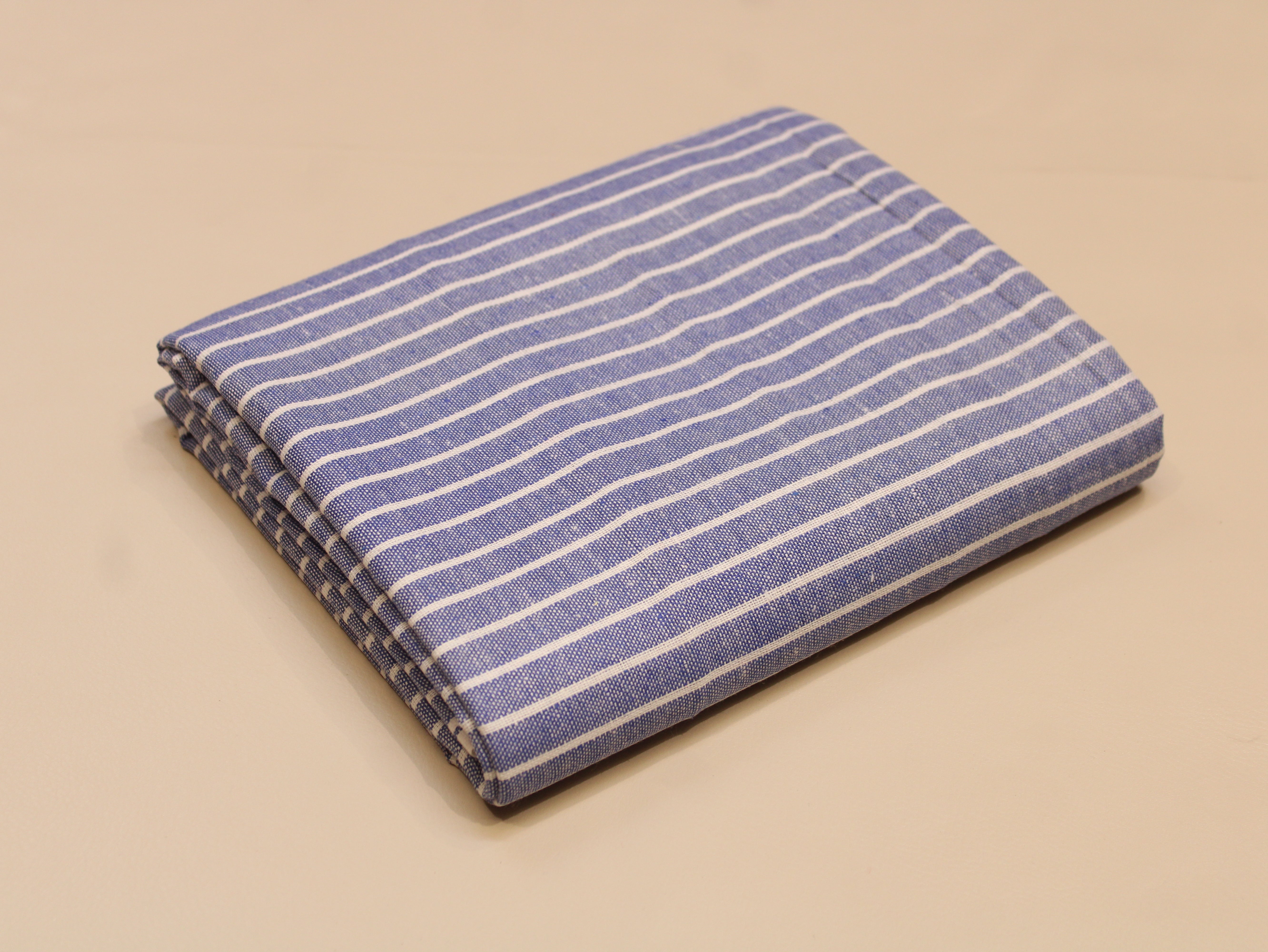 Pure Handloom Cotton Woven Fabric - Blue Stripes - 44 Inches
