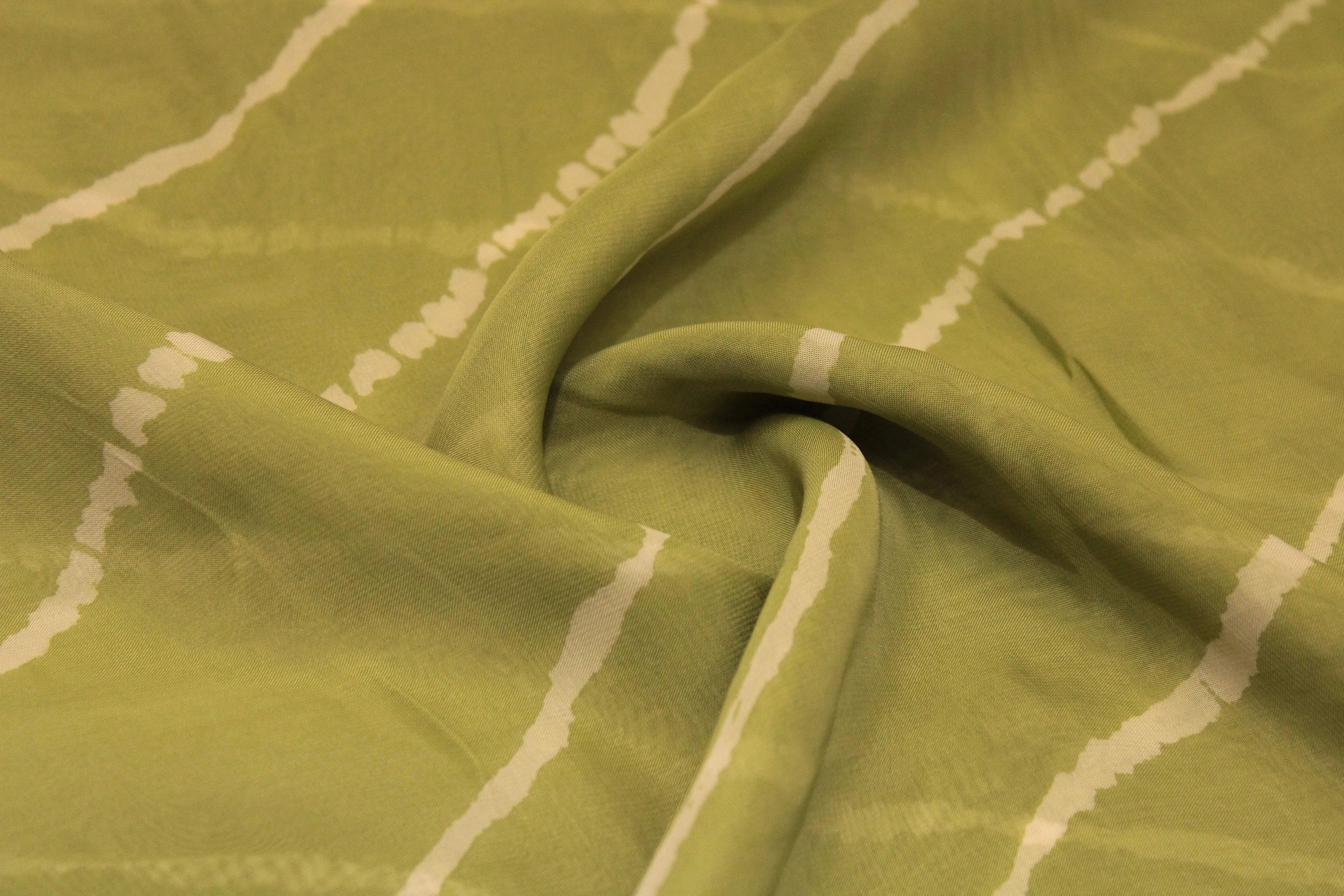 Knots: Pure Organza Lehariya Fabric - Lime Green - M'Foks