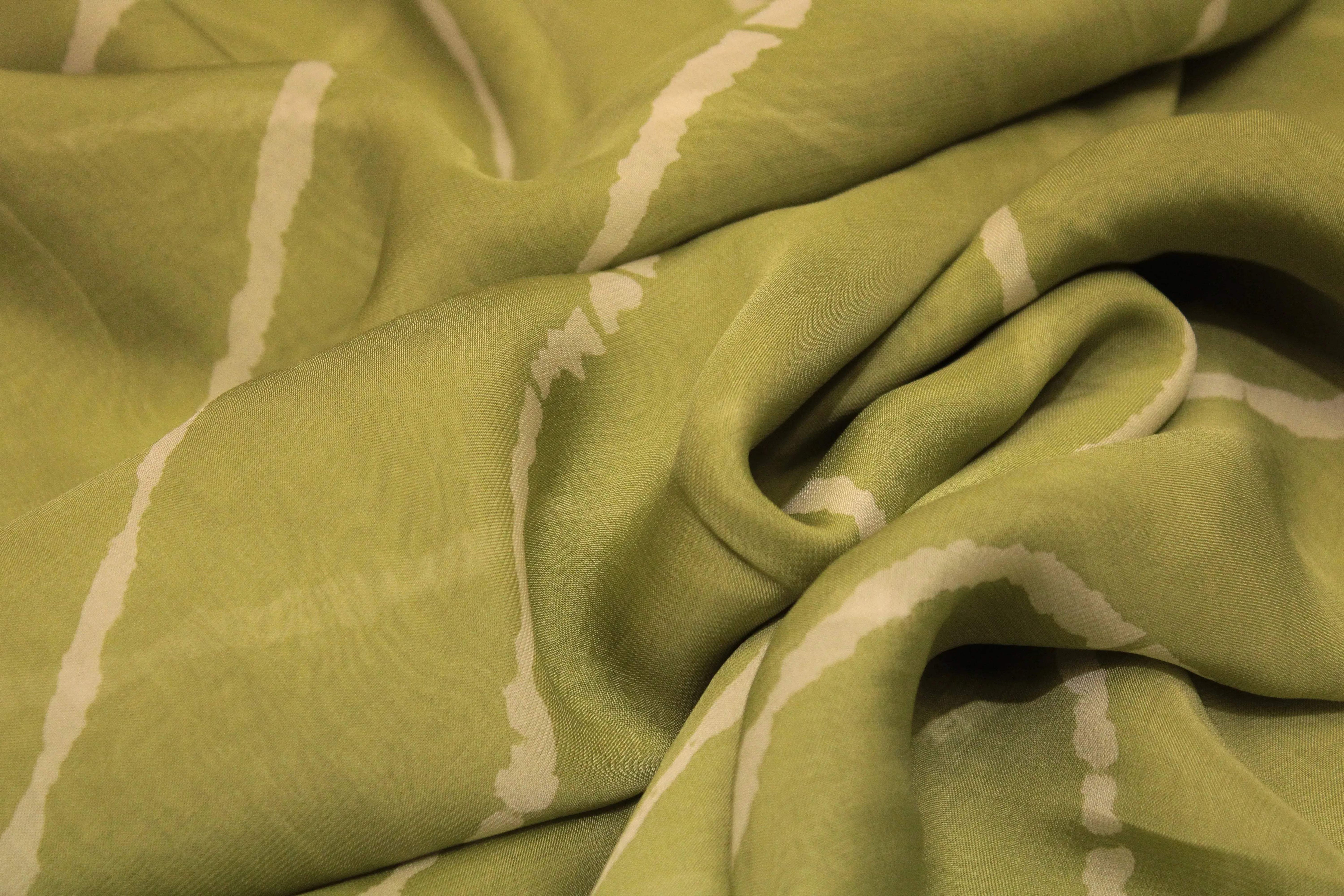 Knots: Pure Organza Lehariya Fabric - Lime Green - M'Foks