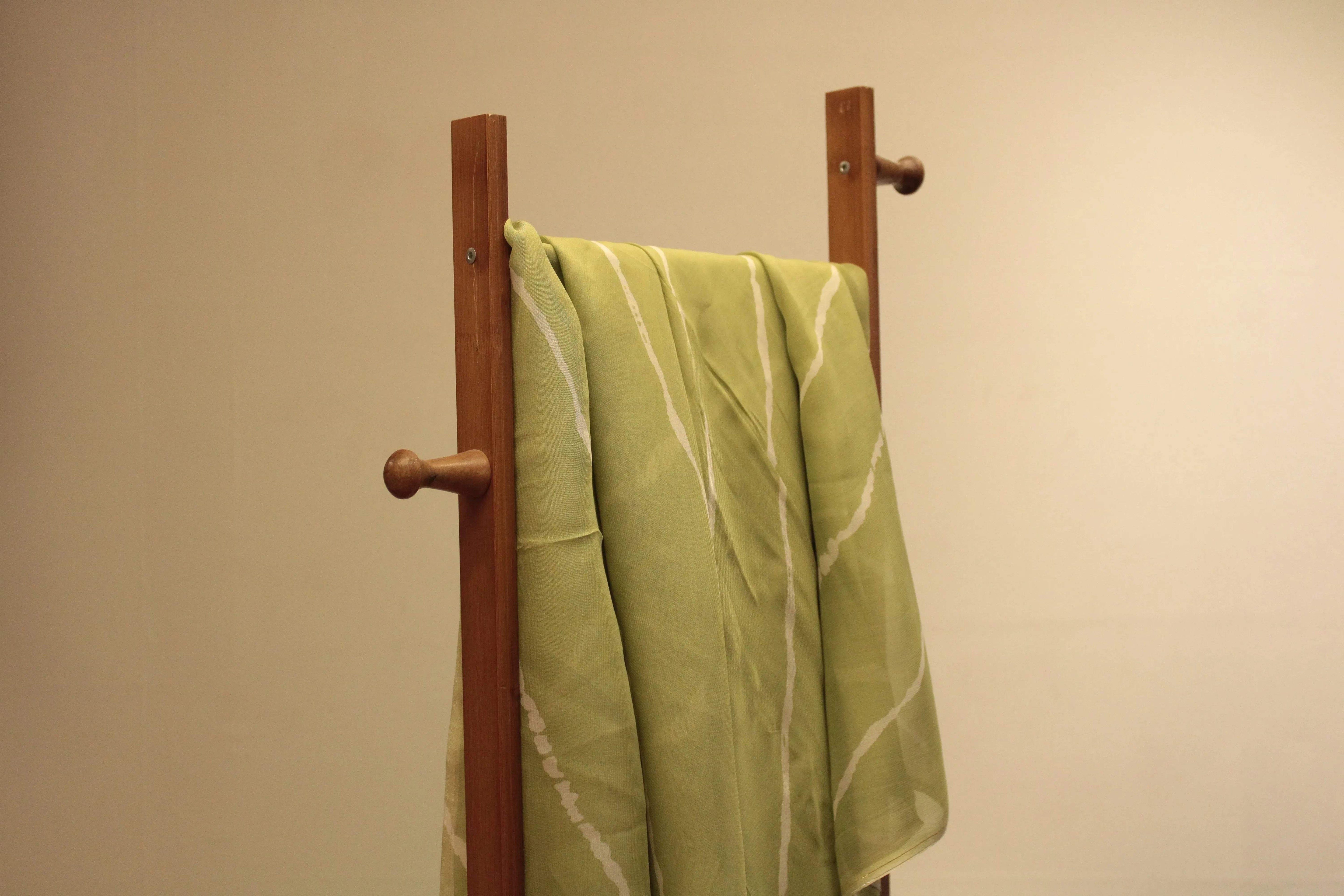 Knots: Pure Organza Lehariya Fabric - Lime Green - M'Foks