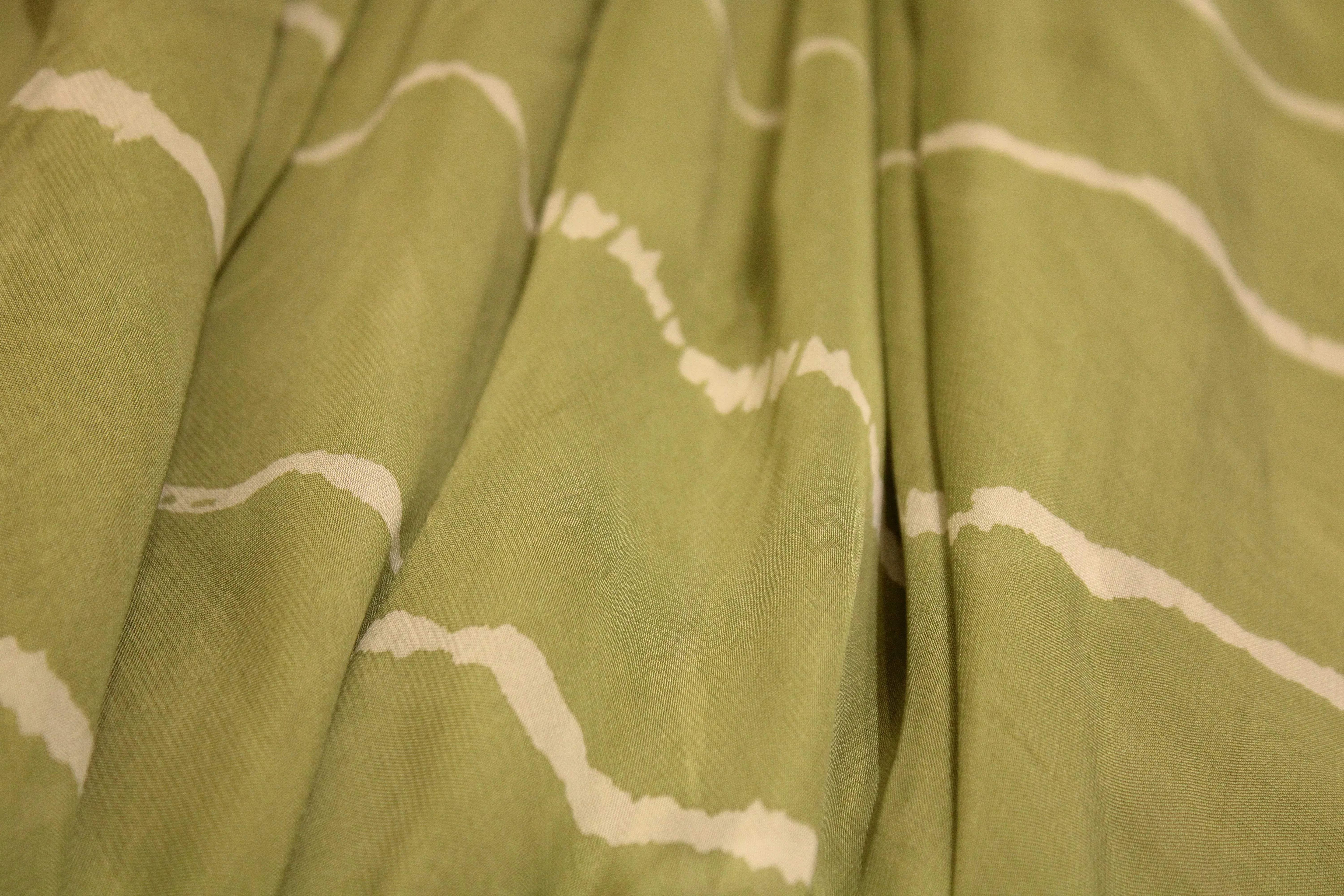 Knots: Pure Organza Lehariya Fabric - Lime Green - M'Foks