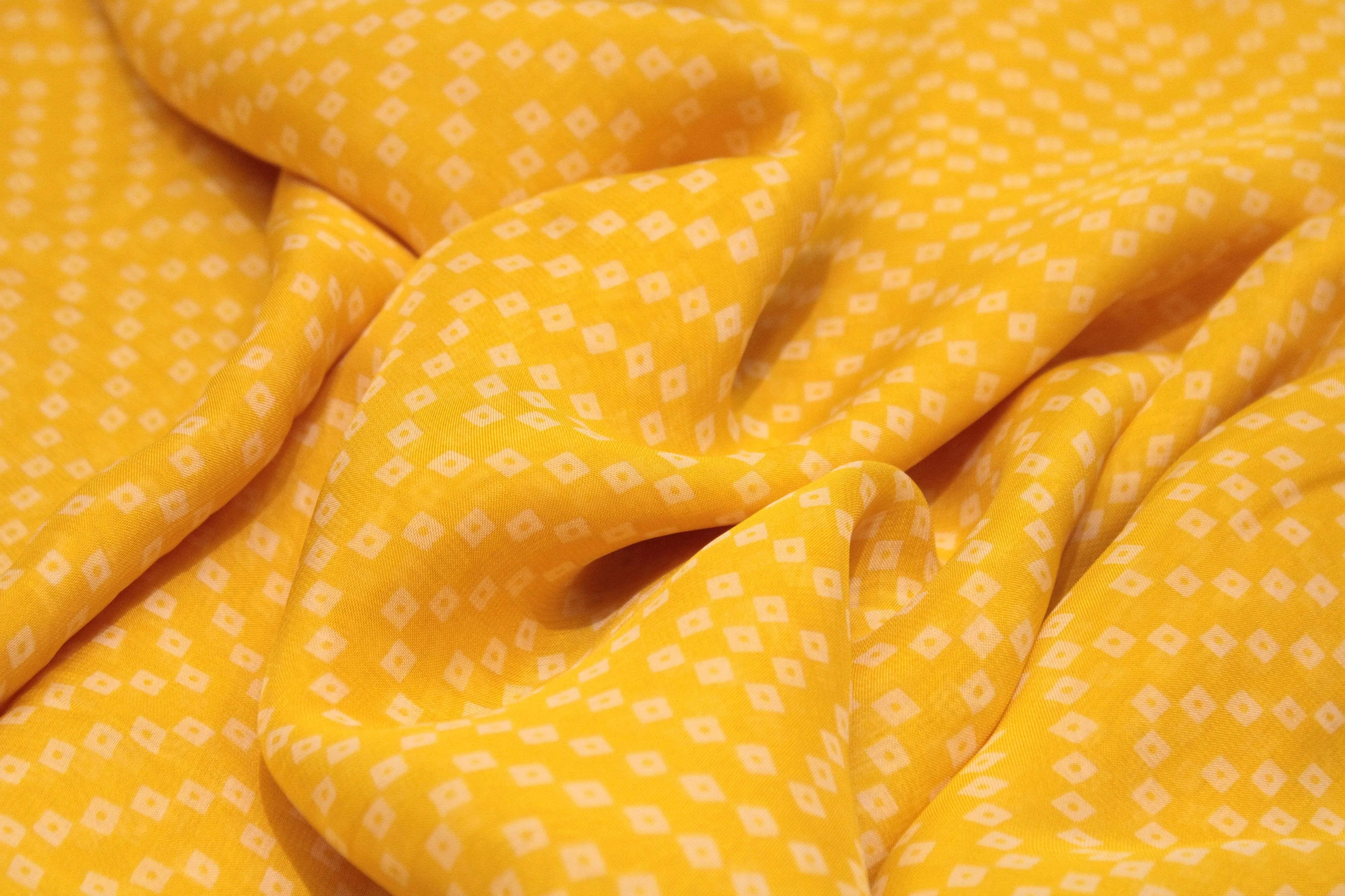 Knots: Pure Organza Bandhej Fabric - Yellow - M'Foks