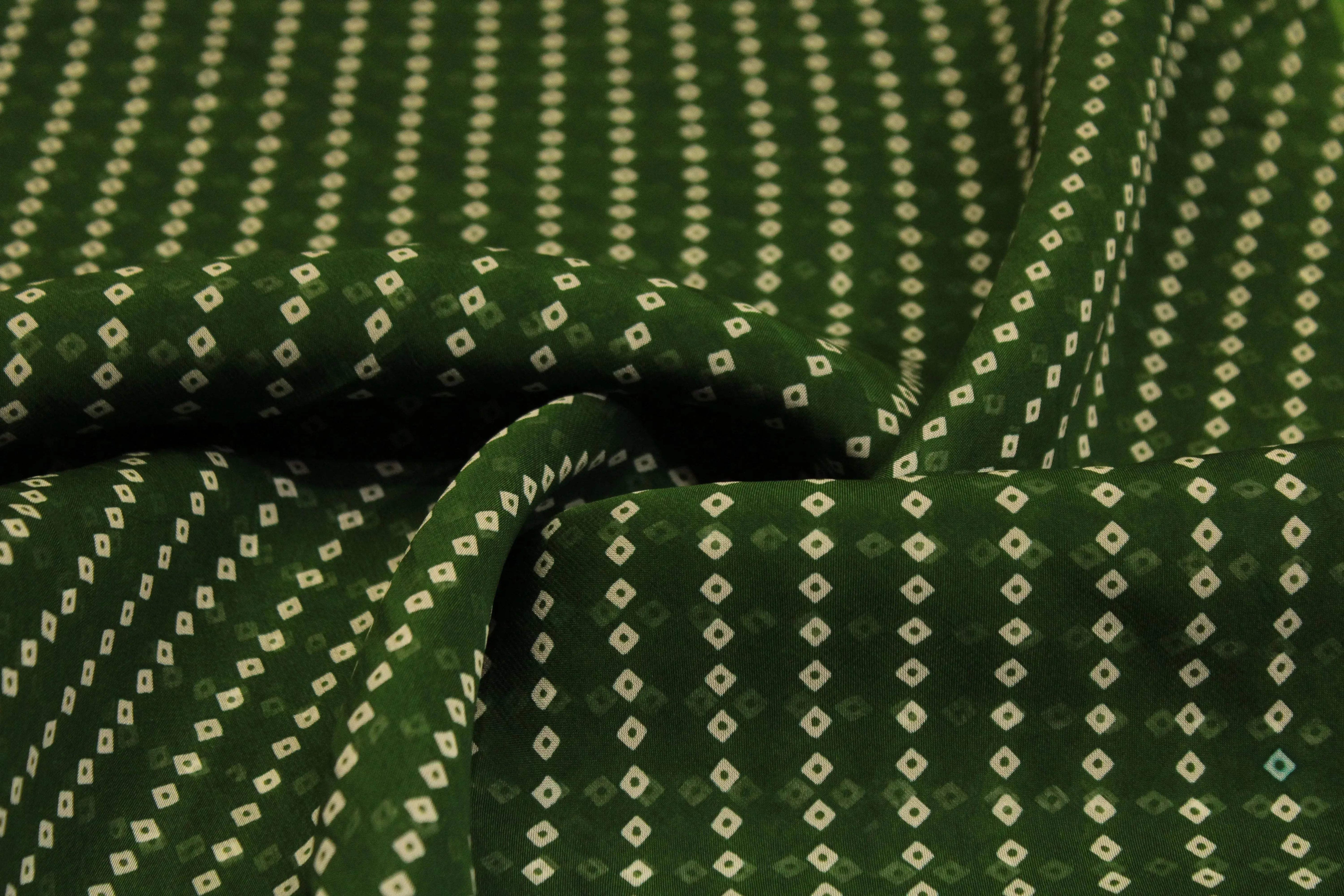 Knots: Pure Organza Bandhej Fabric - Green - M'Foks