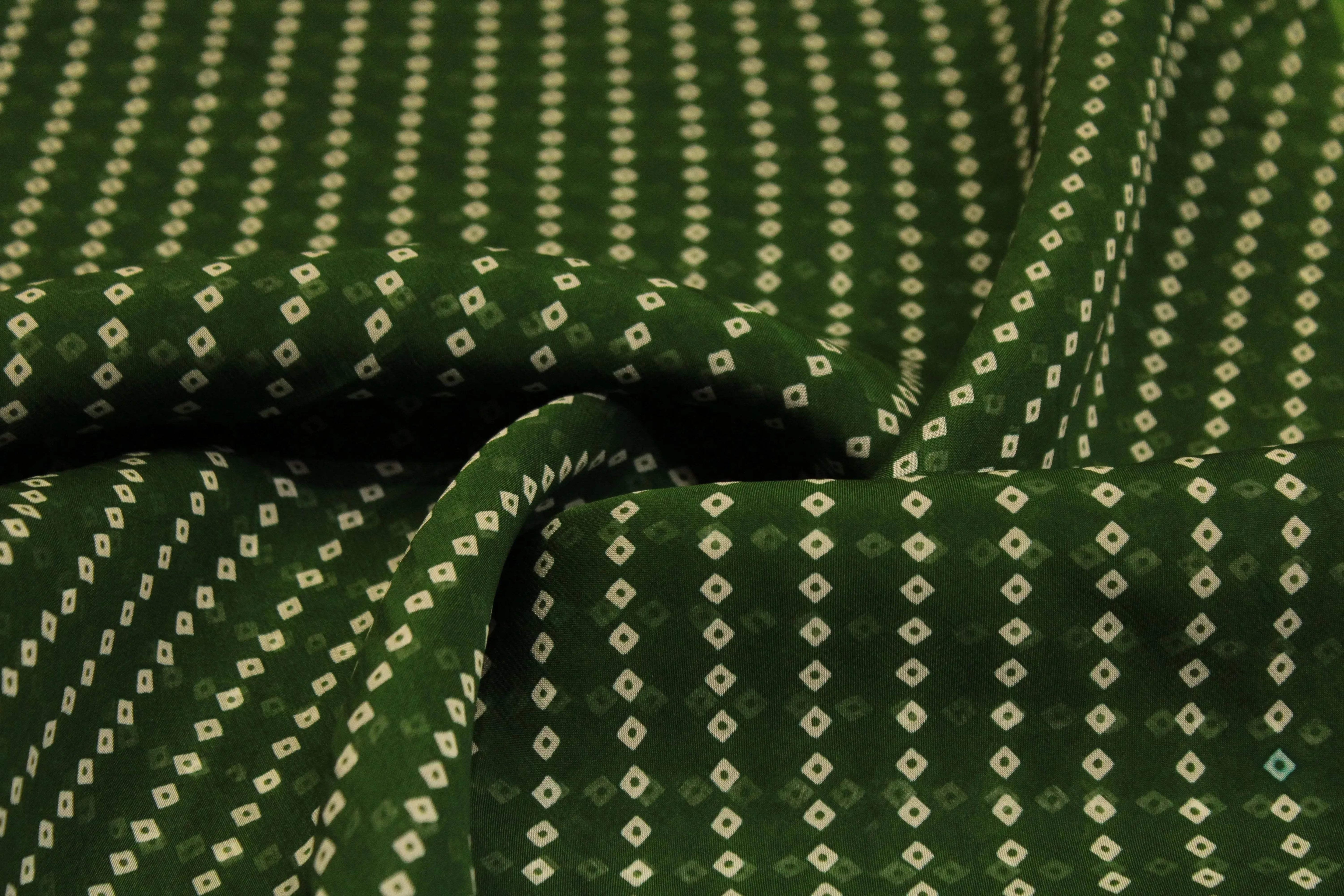 Knots: Pure Organza Bandhej Fabric - Green - M'Foks