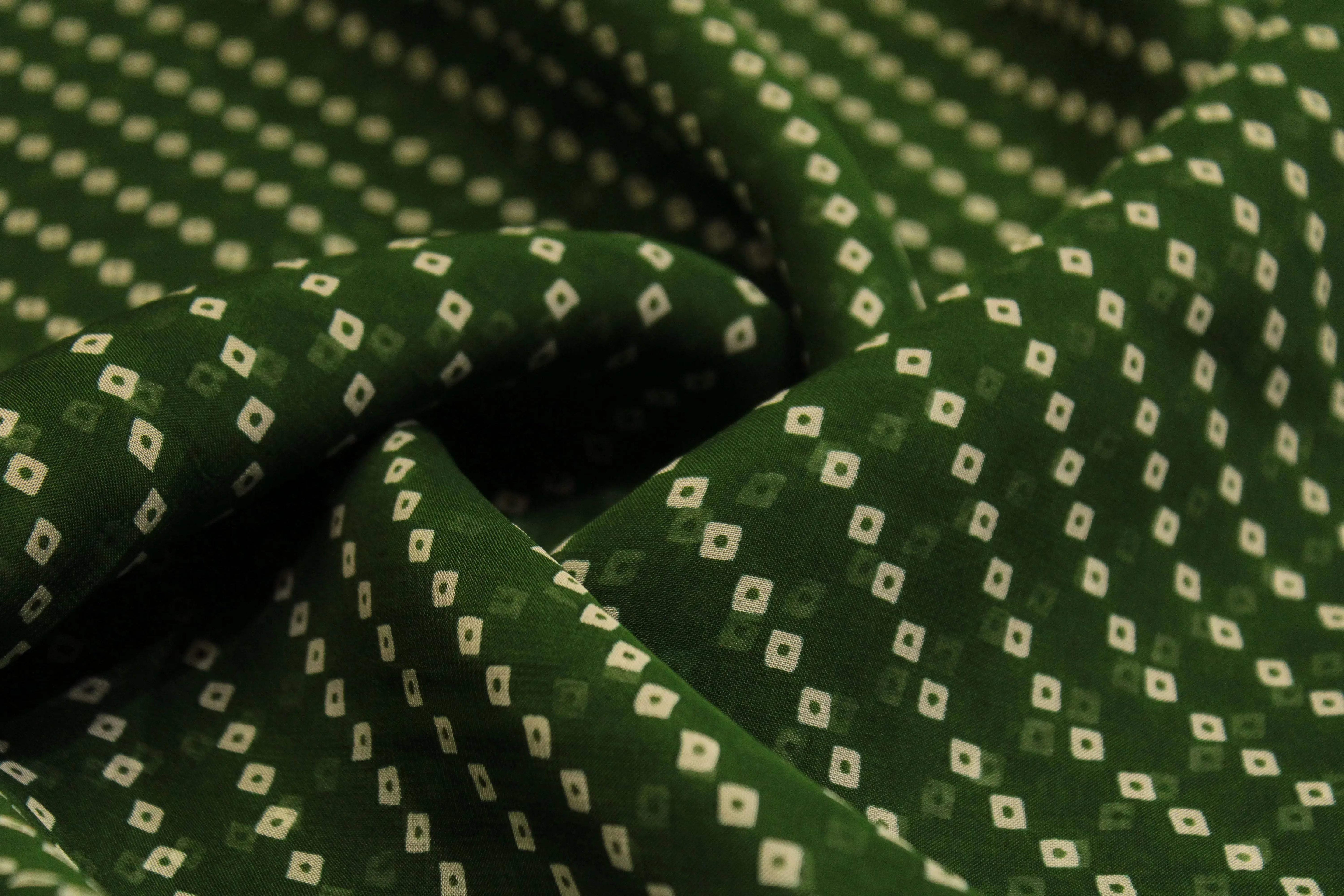 Knots: Pure Organza Bandhej Fabric - Green - M'Foks