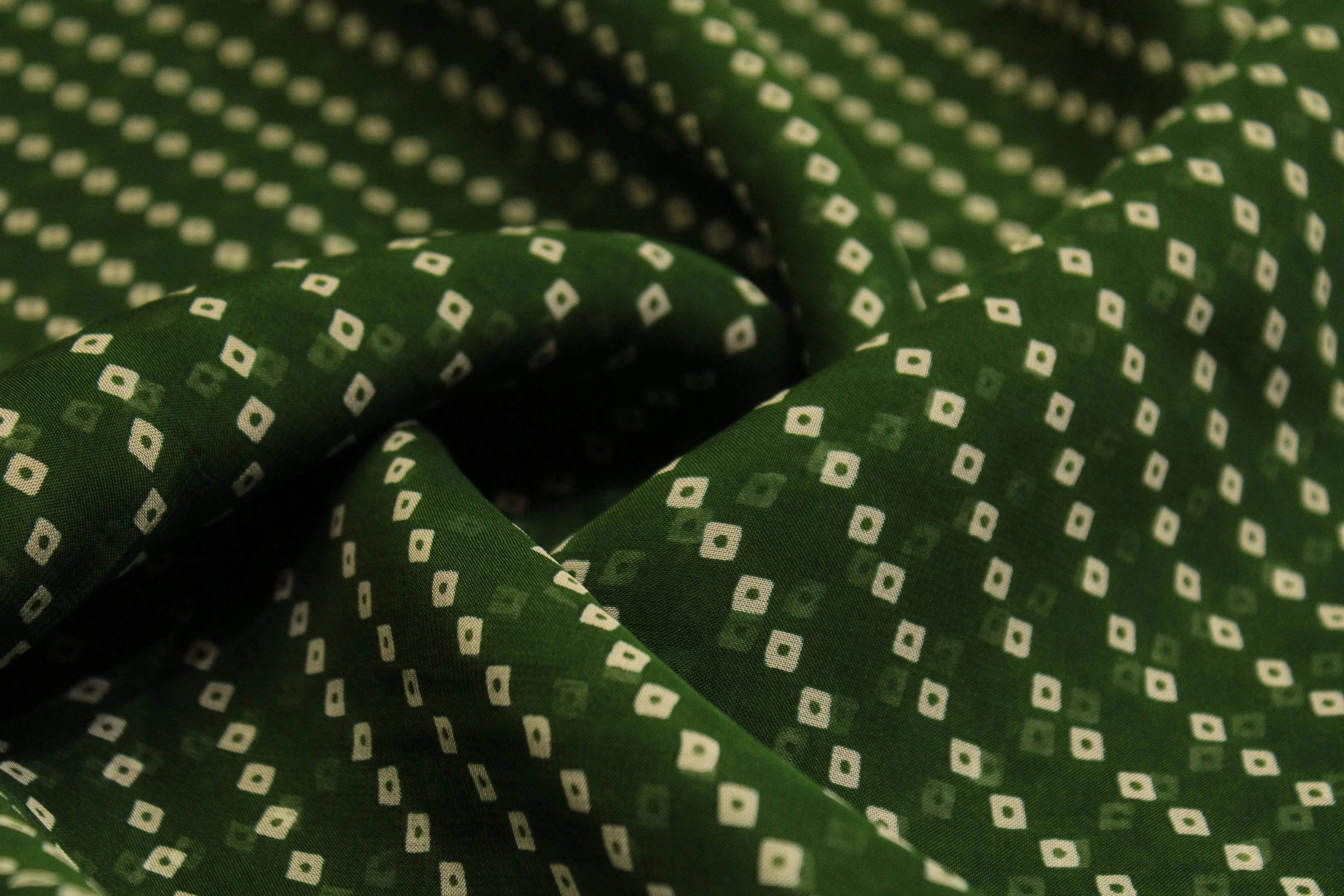 Knots: Pure Organza Bandhej Fabric - Green - M'Foks