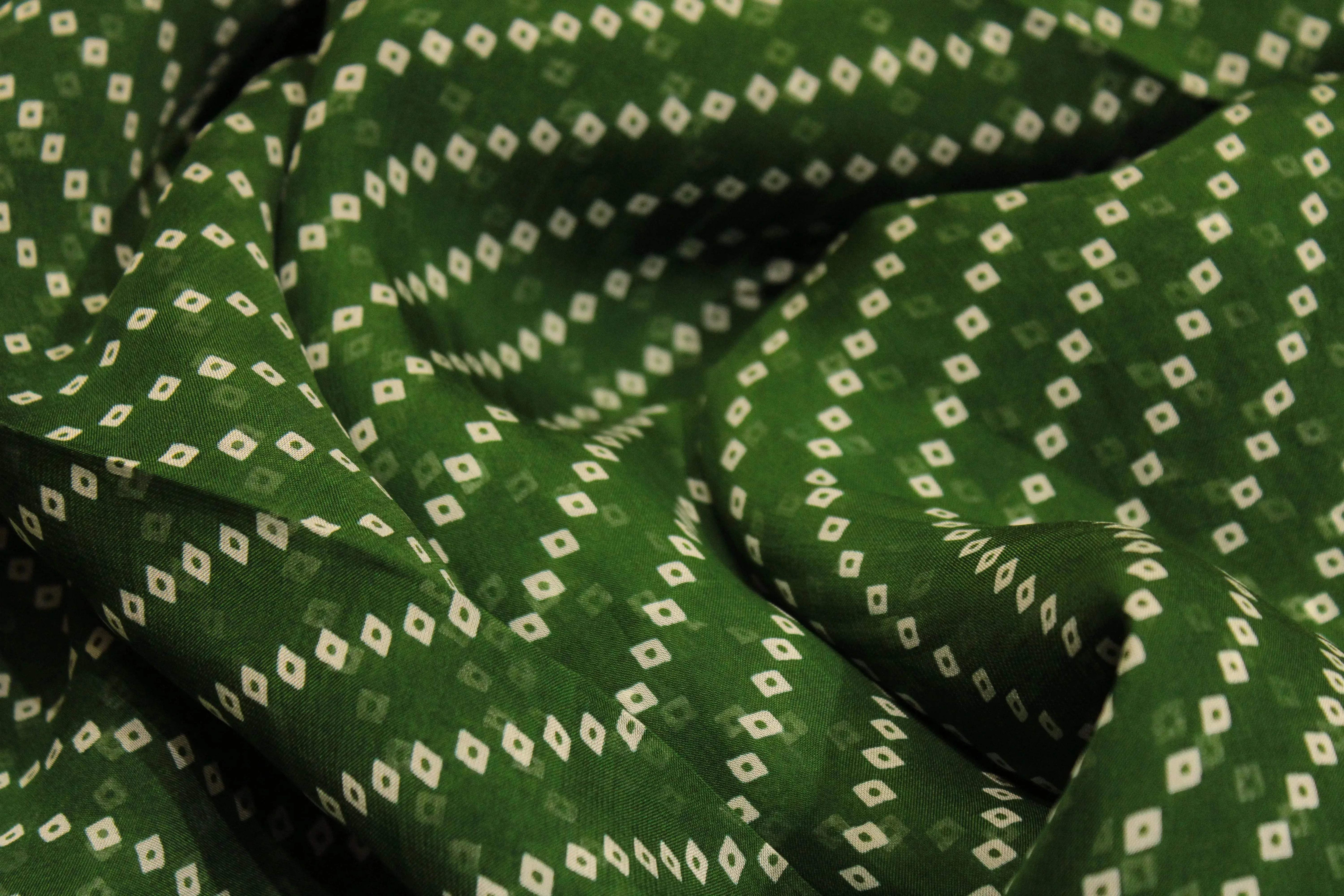 Knots: Pure Organza Bandhej Fabric - Green - M'Foks
