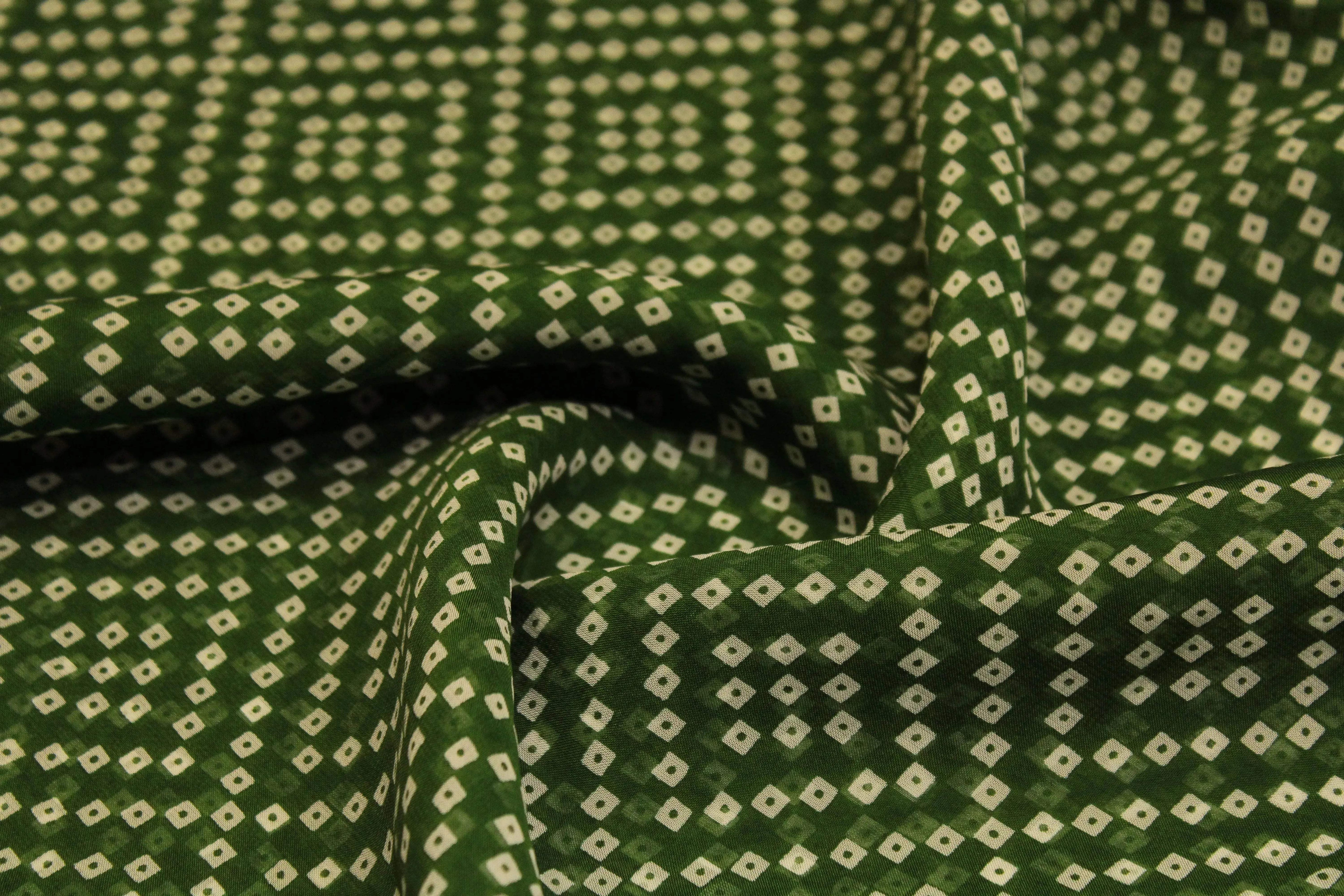 Knots: Pure Organza Bandhej Fabric - Green - M'Foks