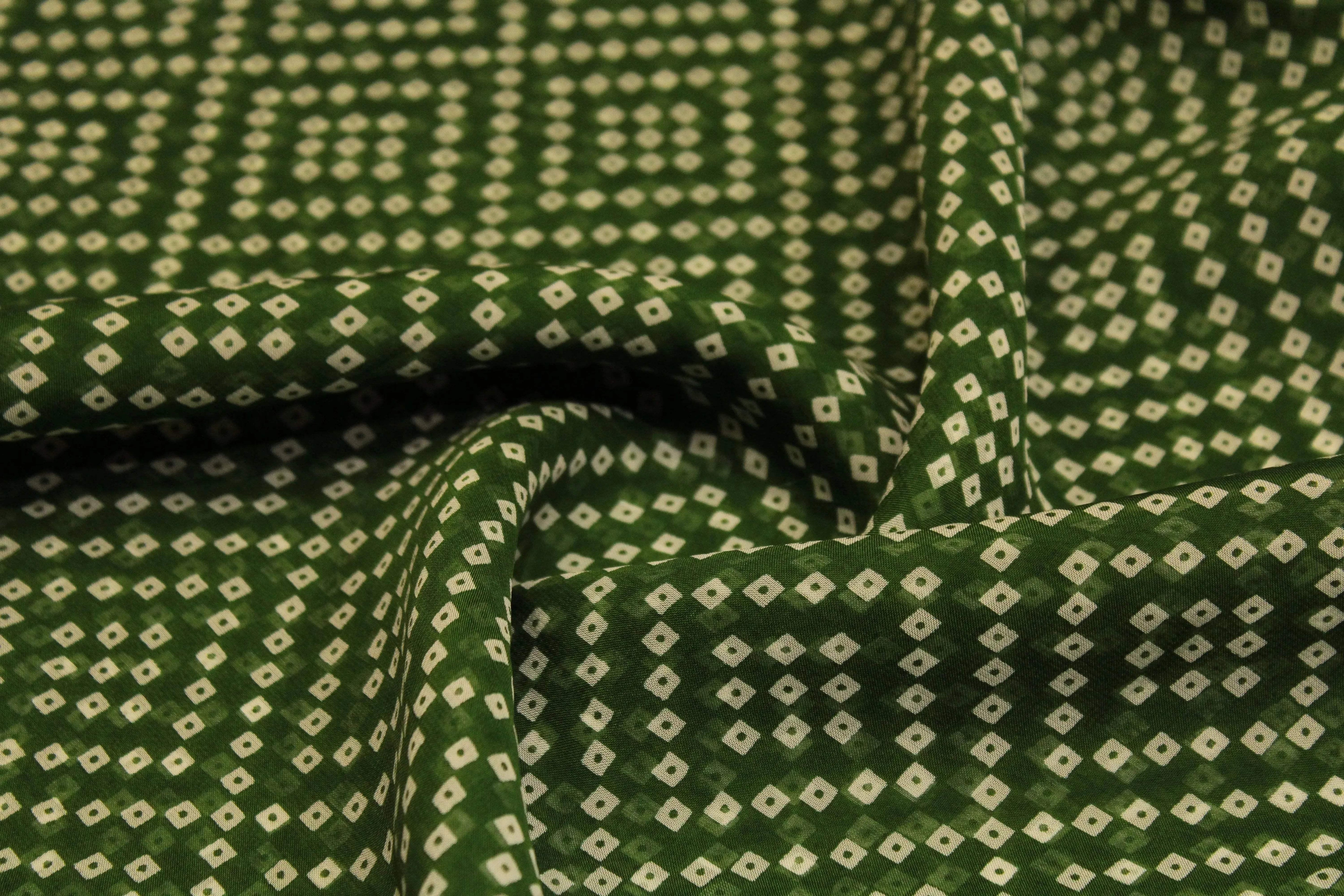 Knots: Pure Organza Bandhej Fabric - Green - M'Foks