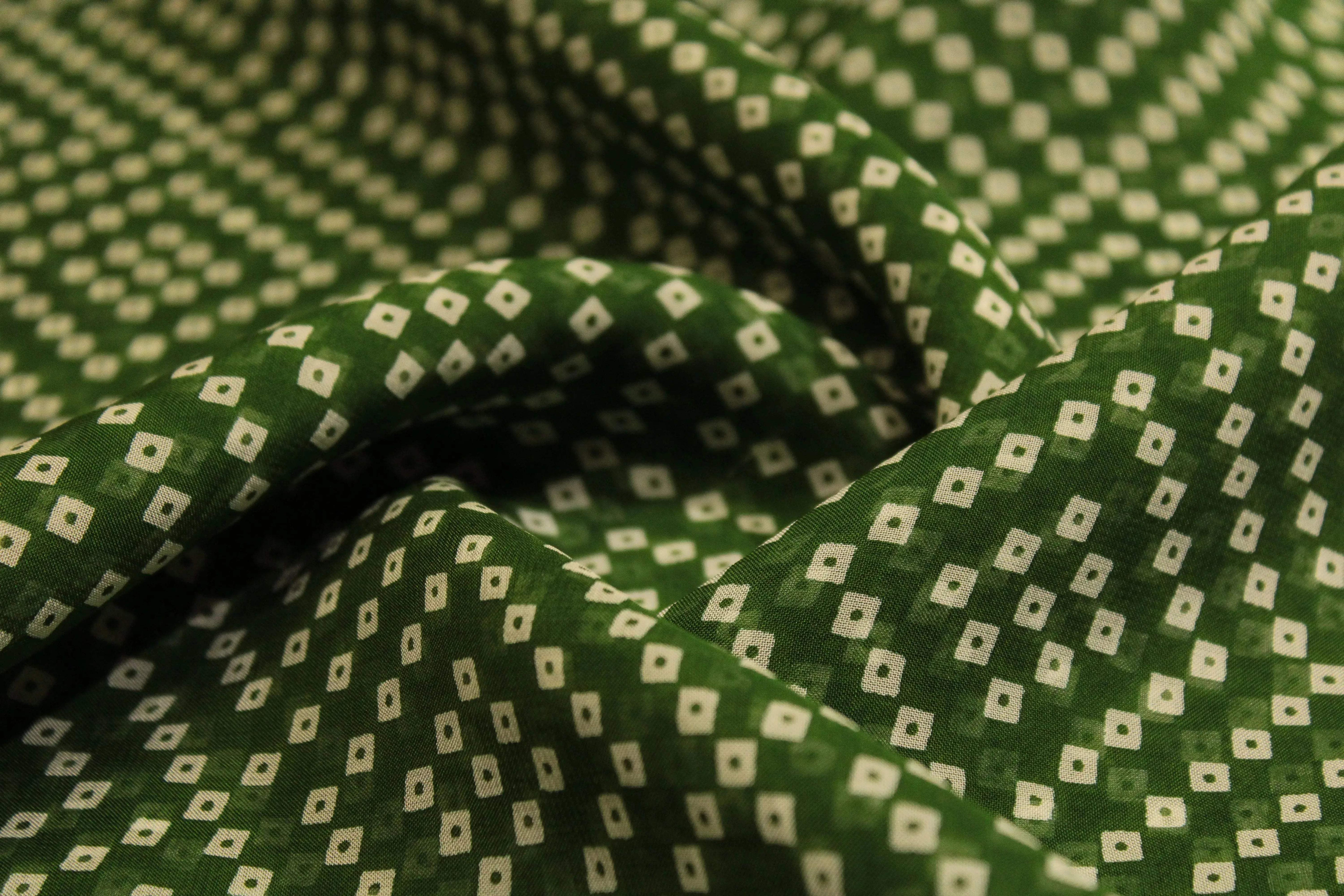 Knots: Pure Organza Bandhej Fabric - Green - M'Foks