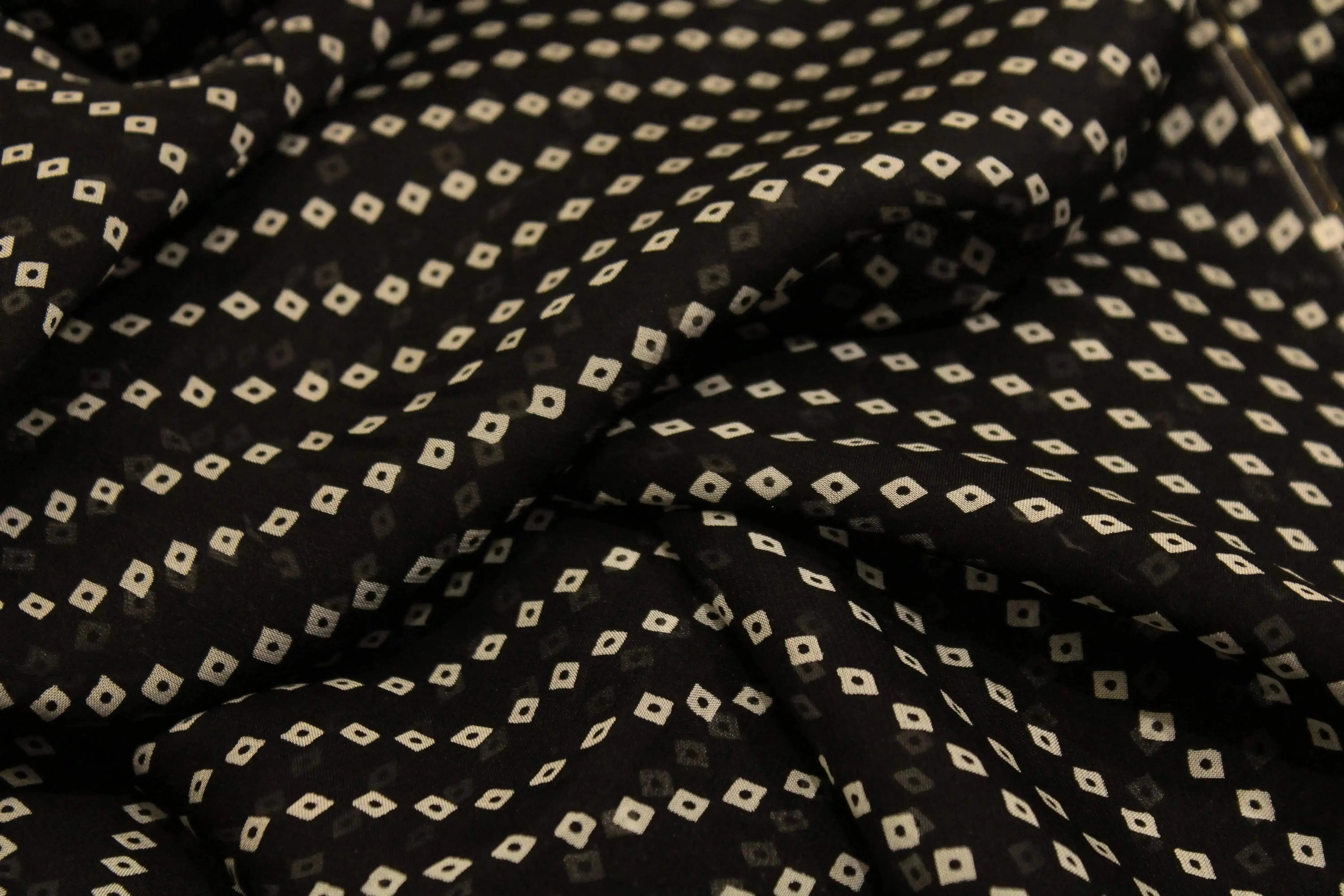 Knots: Pure Organza Bandhej Fabric - Black - M'Foks