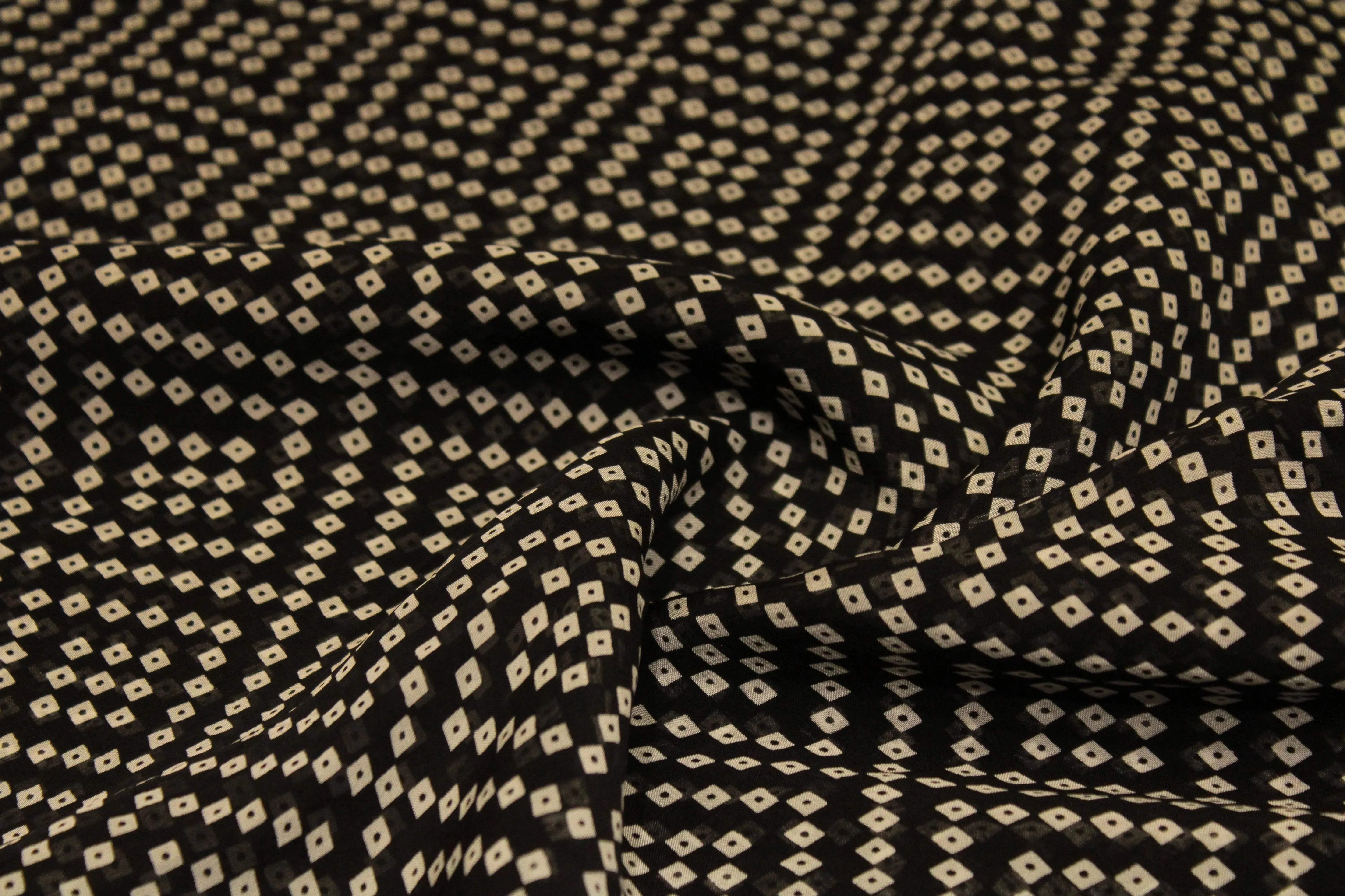 Knots: Pure Organza Bandhej Fabric - Black - M'Foks