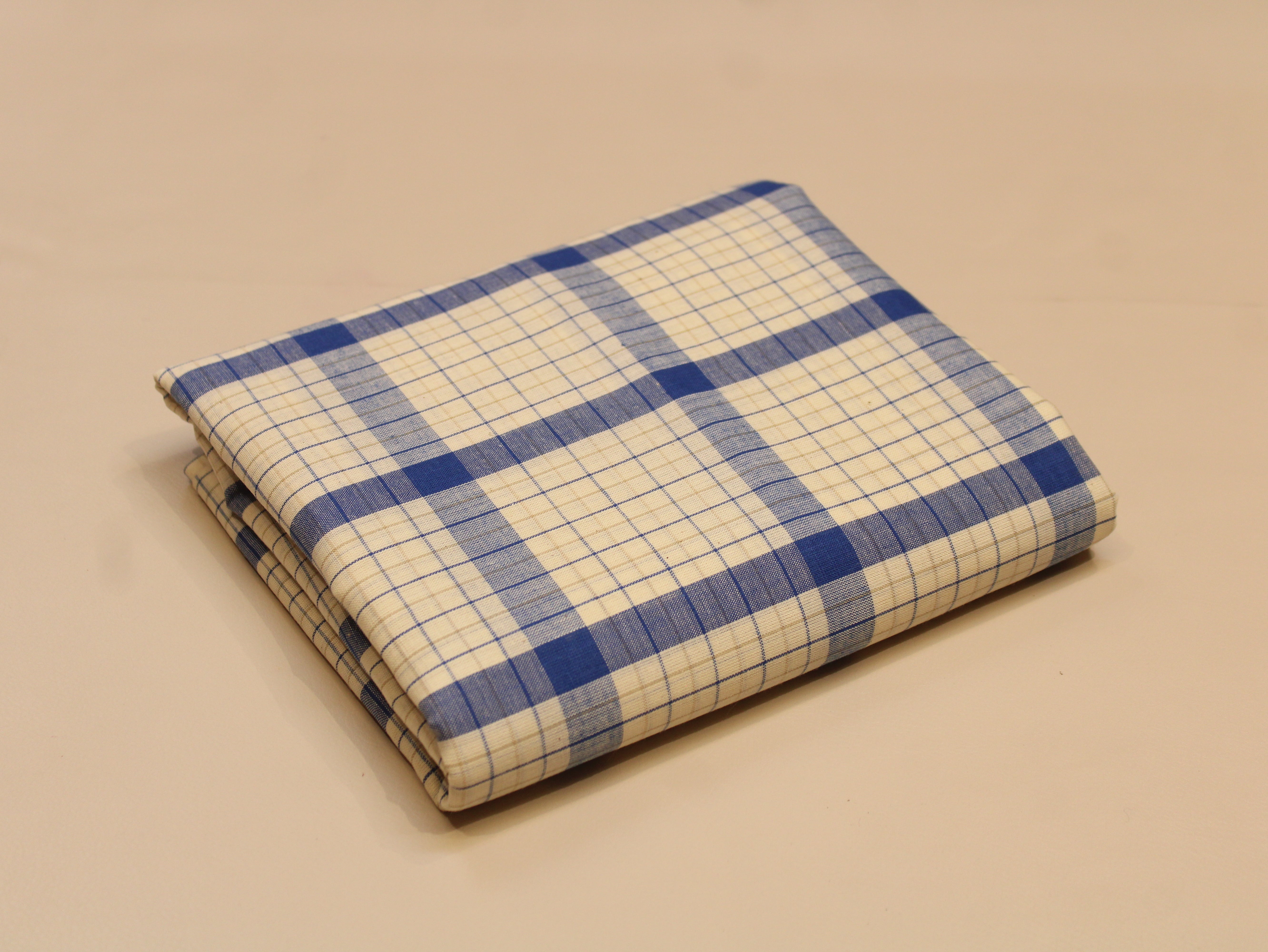 Pure Cotton Handloom Checked Fabric - 44 Inches - Blue Checked