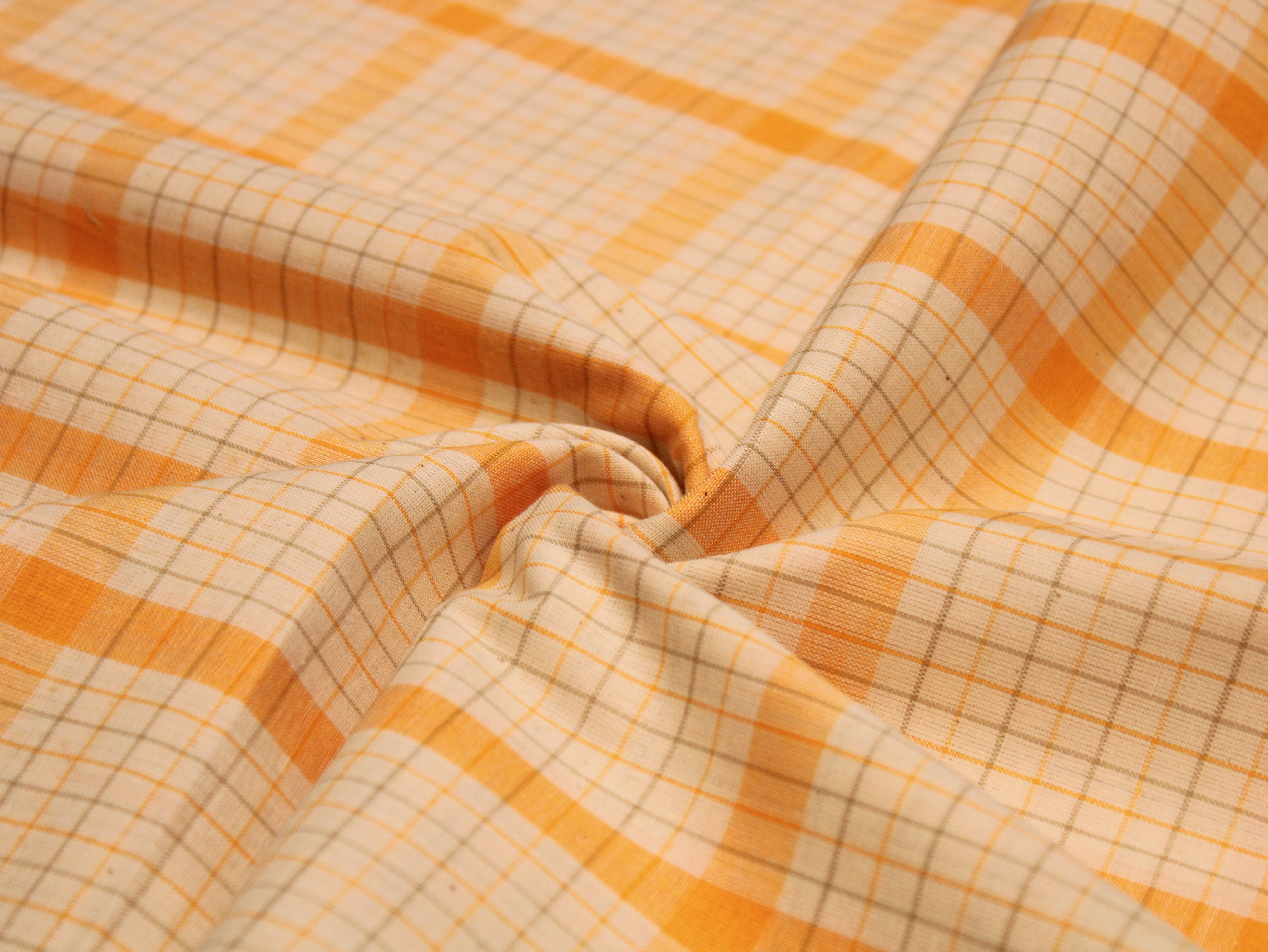 Pure Cotton Handloom Checked Fabric - 44 Inches - Yellow Checked