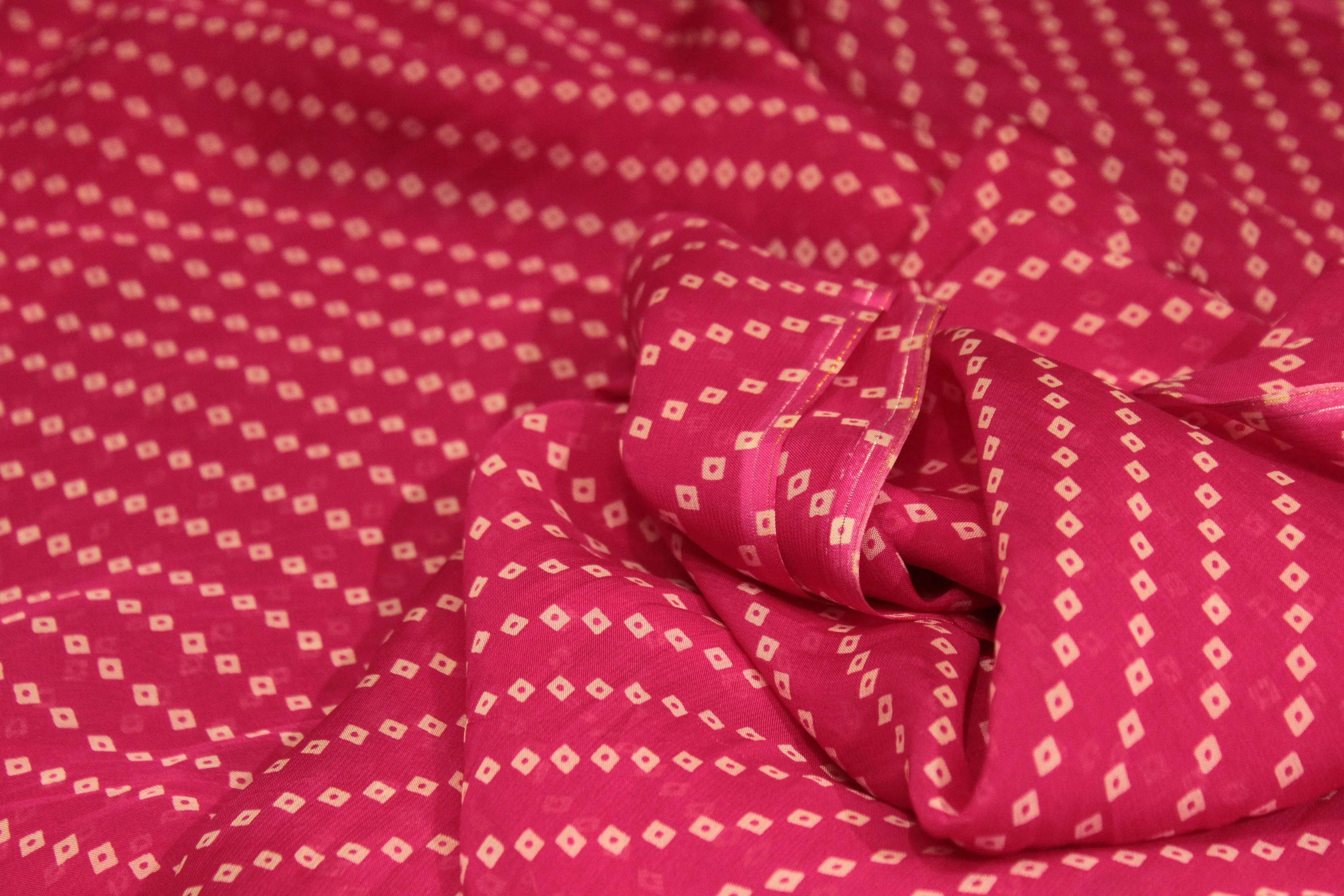 Knots: Pure Organza Bandhej Fabric - Rani - M'Foks