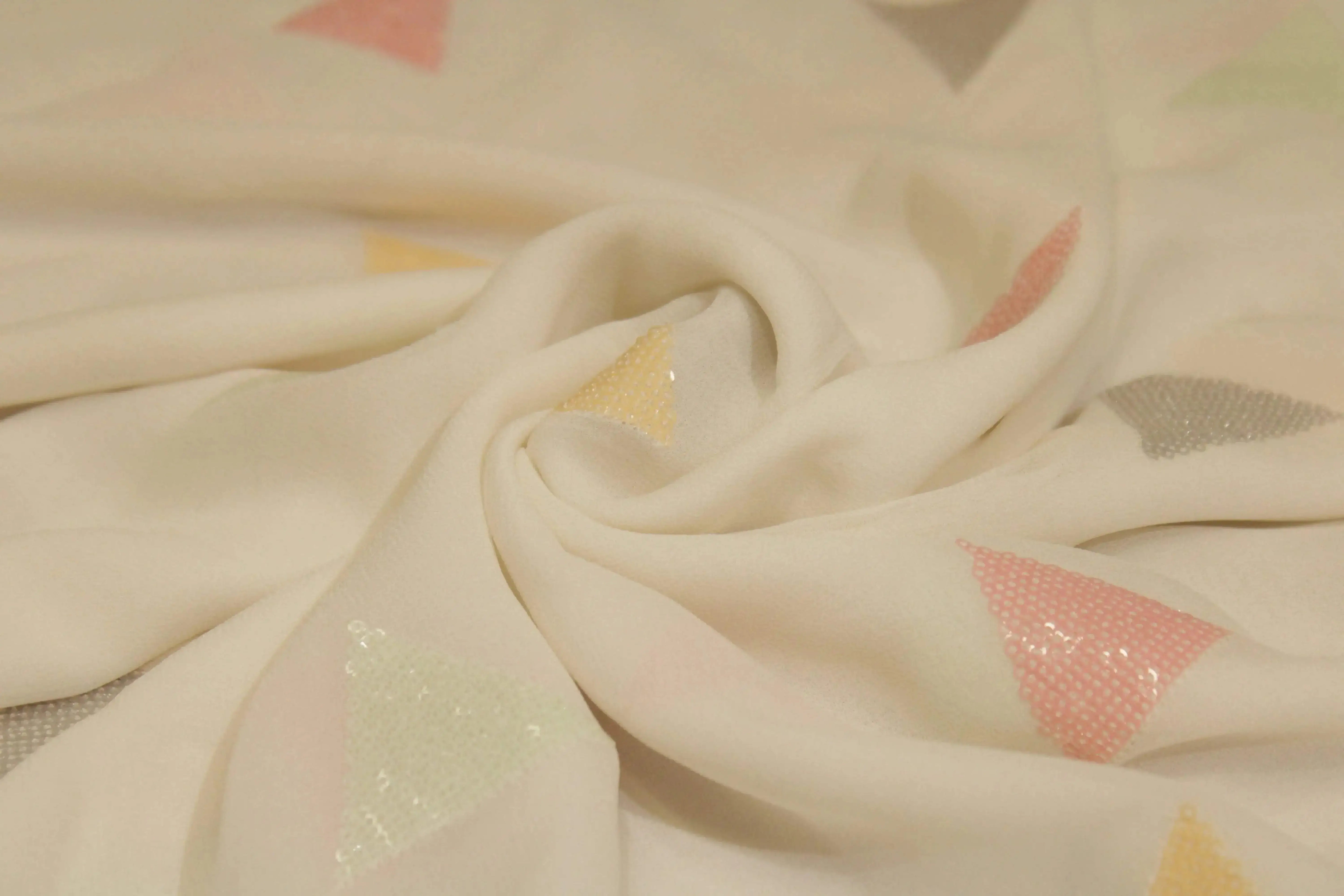 Bemberg Georgette Multi Sequin Work Fabric - White Dyeable - M'Foks