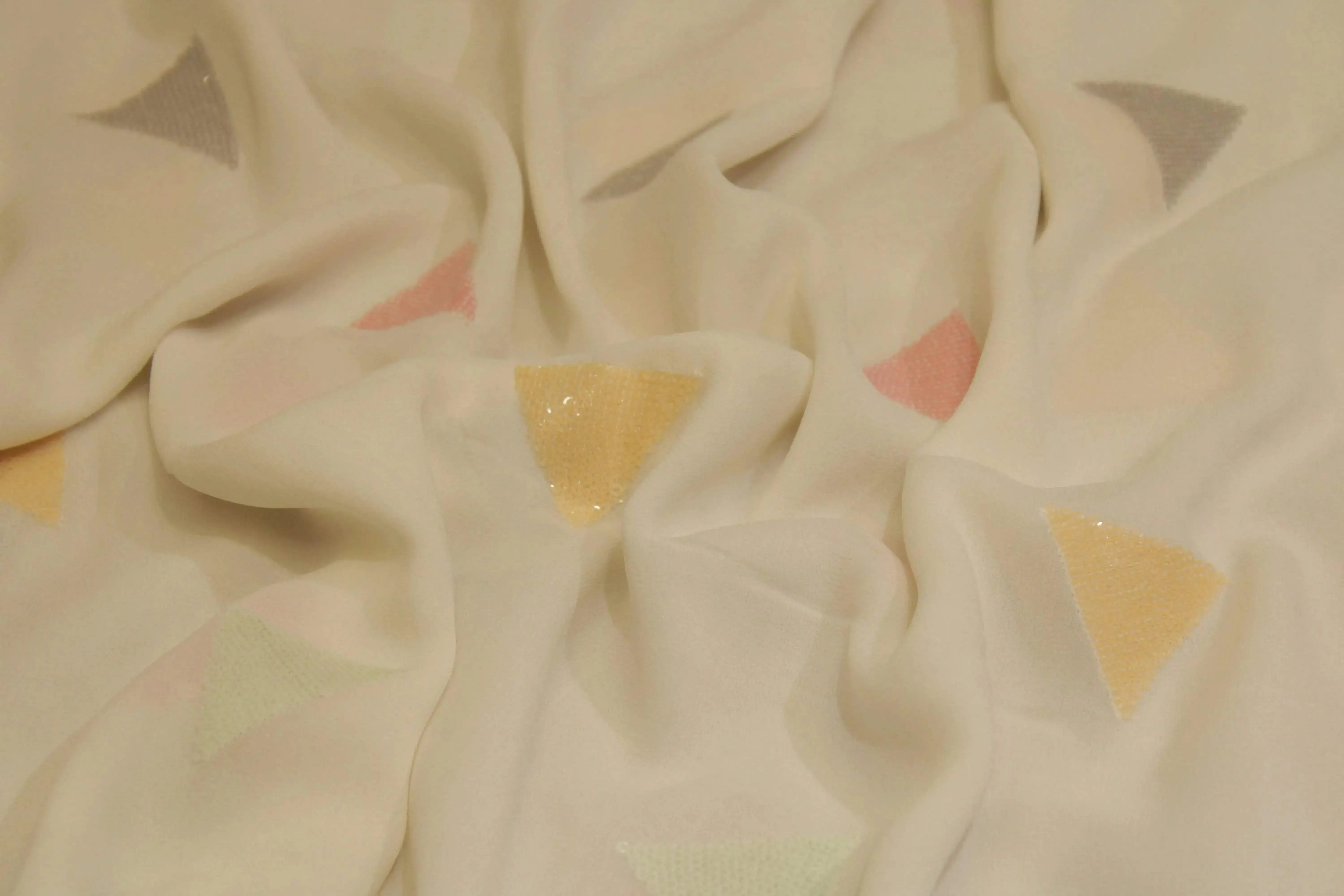 Bemberg Georgette Multi Sequin Work Fabric - White Dyeable - M'Foks