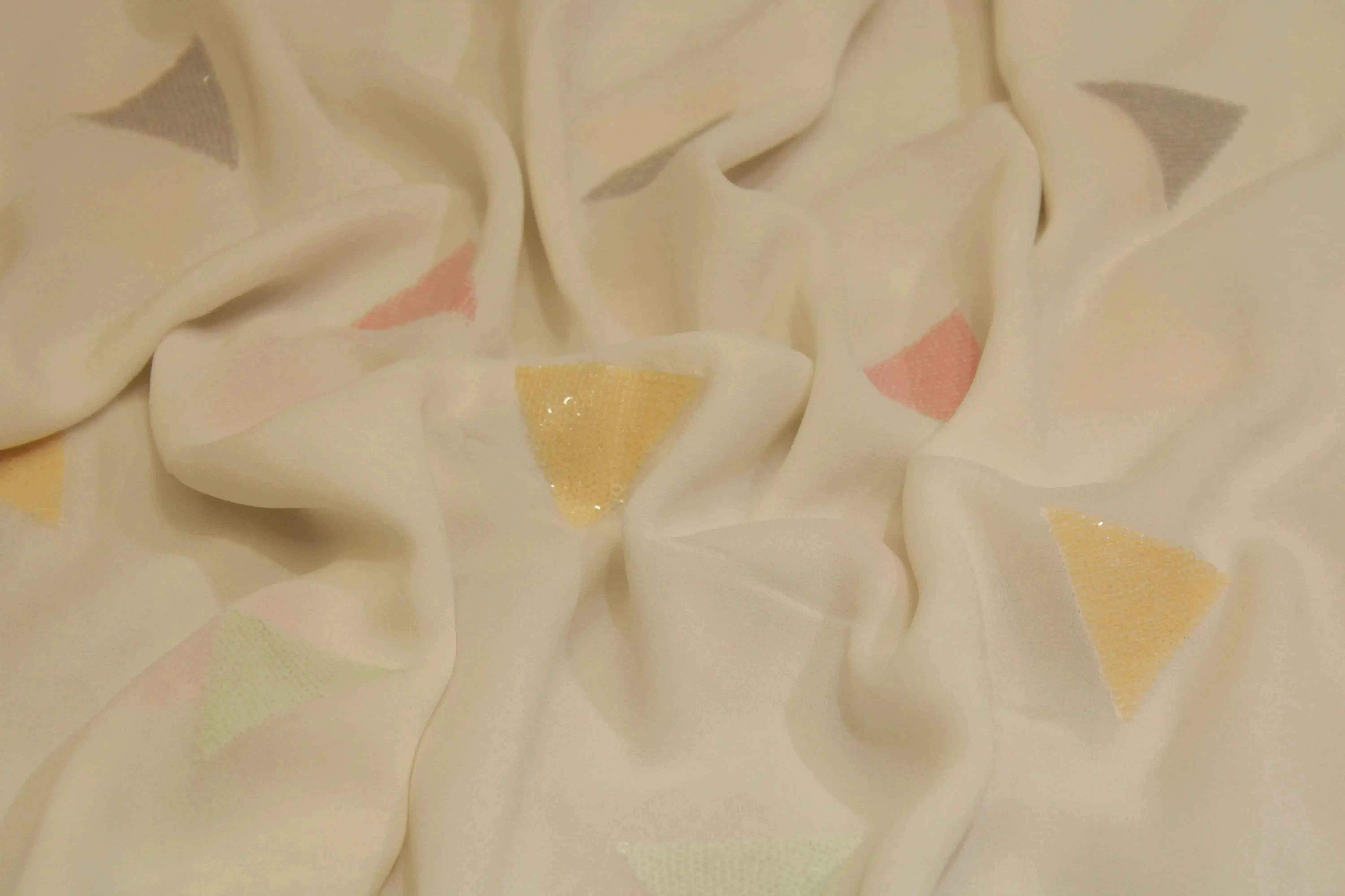 Bemberg Georgette Multi Sequin Work Fabric - White Dyeable