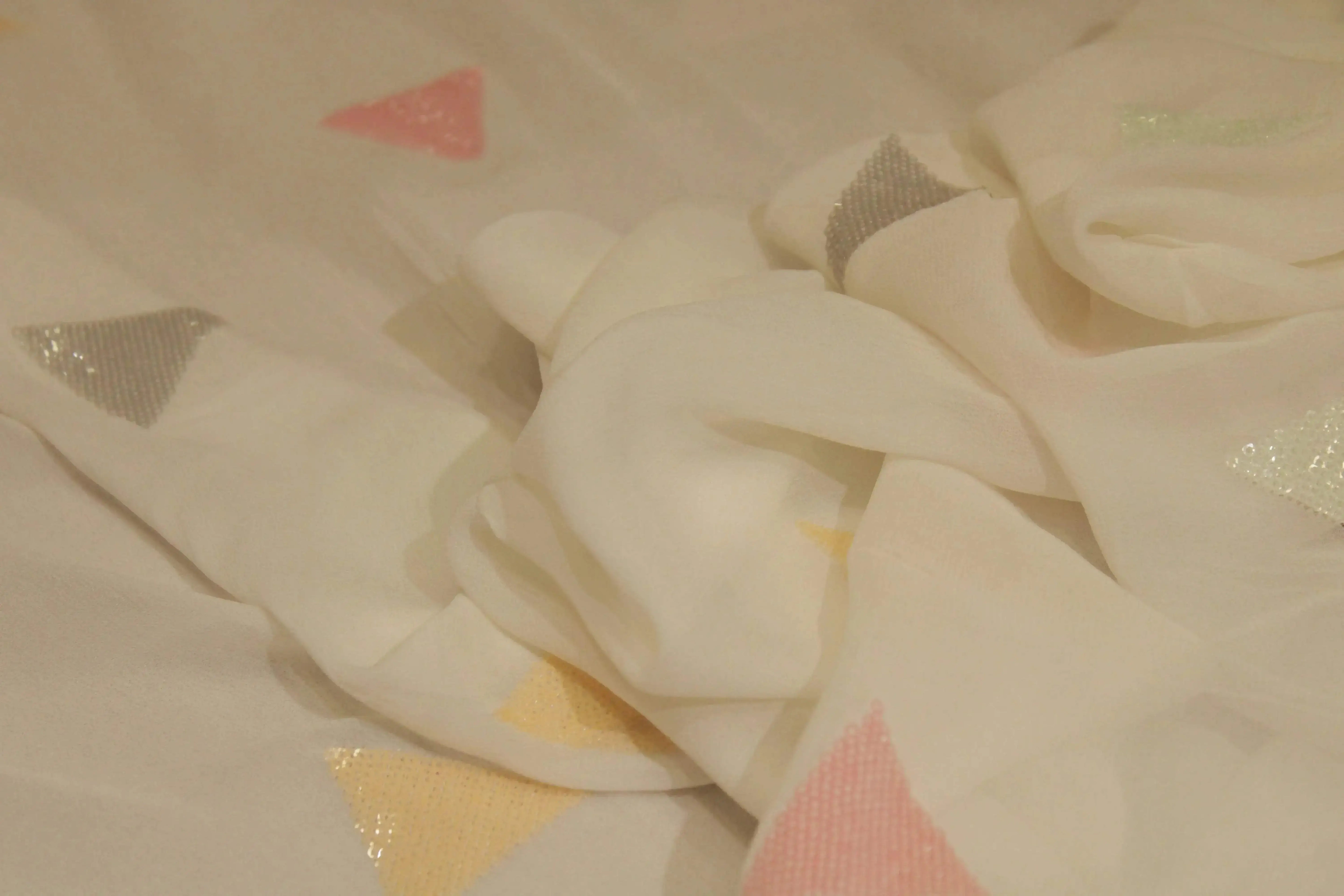 Bemberg Georgette Multi Sequin Work Fabric - White Dyeable - M'Foks