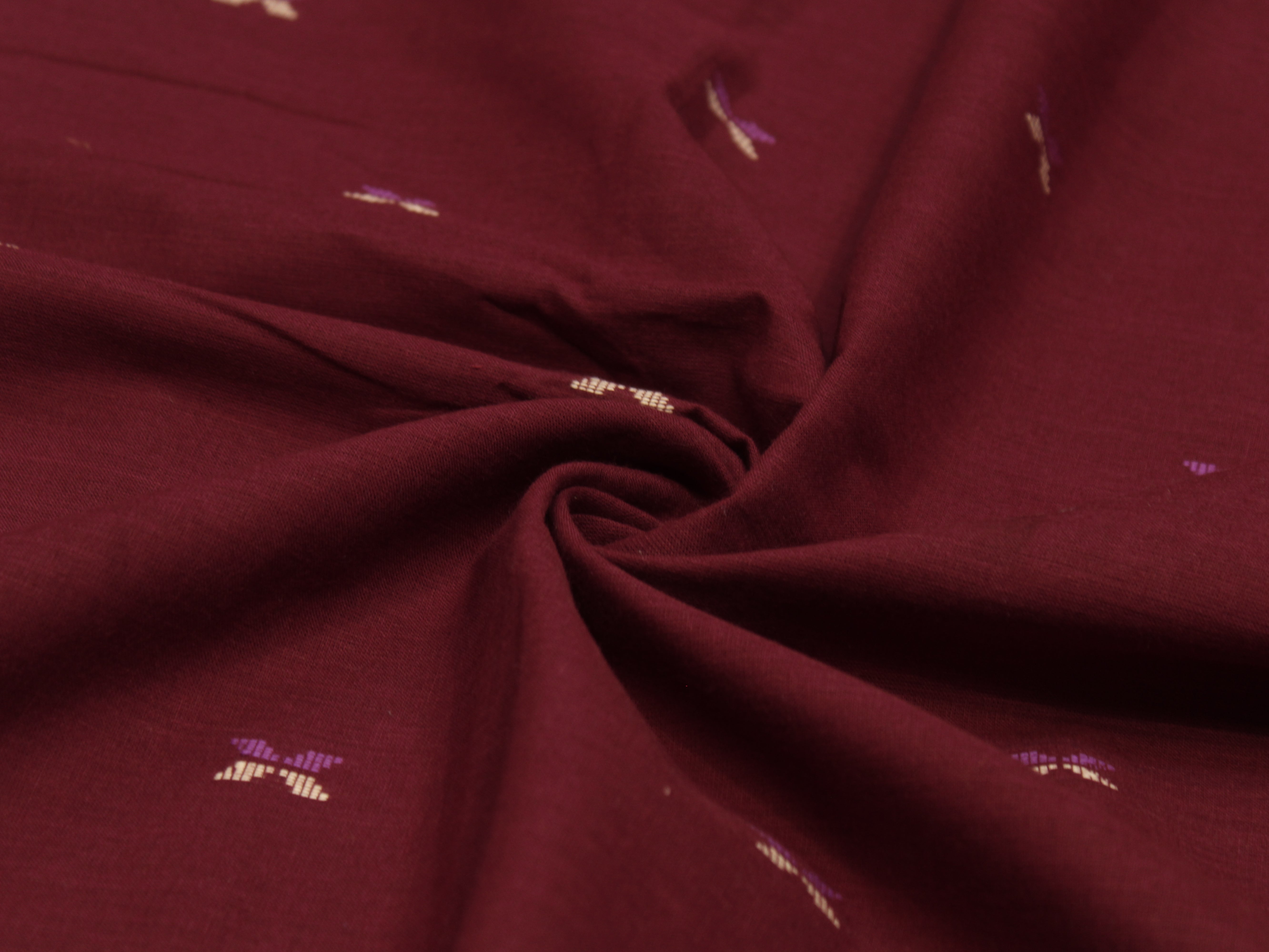 Pure Cotton Jamdani Self-Woven Fabric – 44 Inches - Maroon