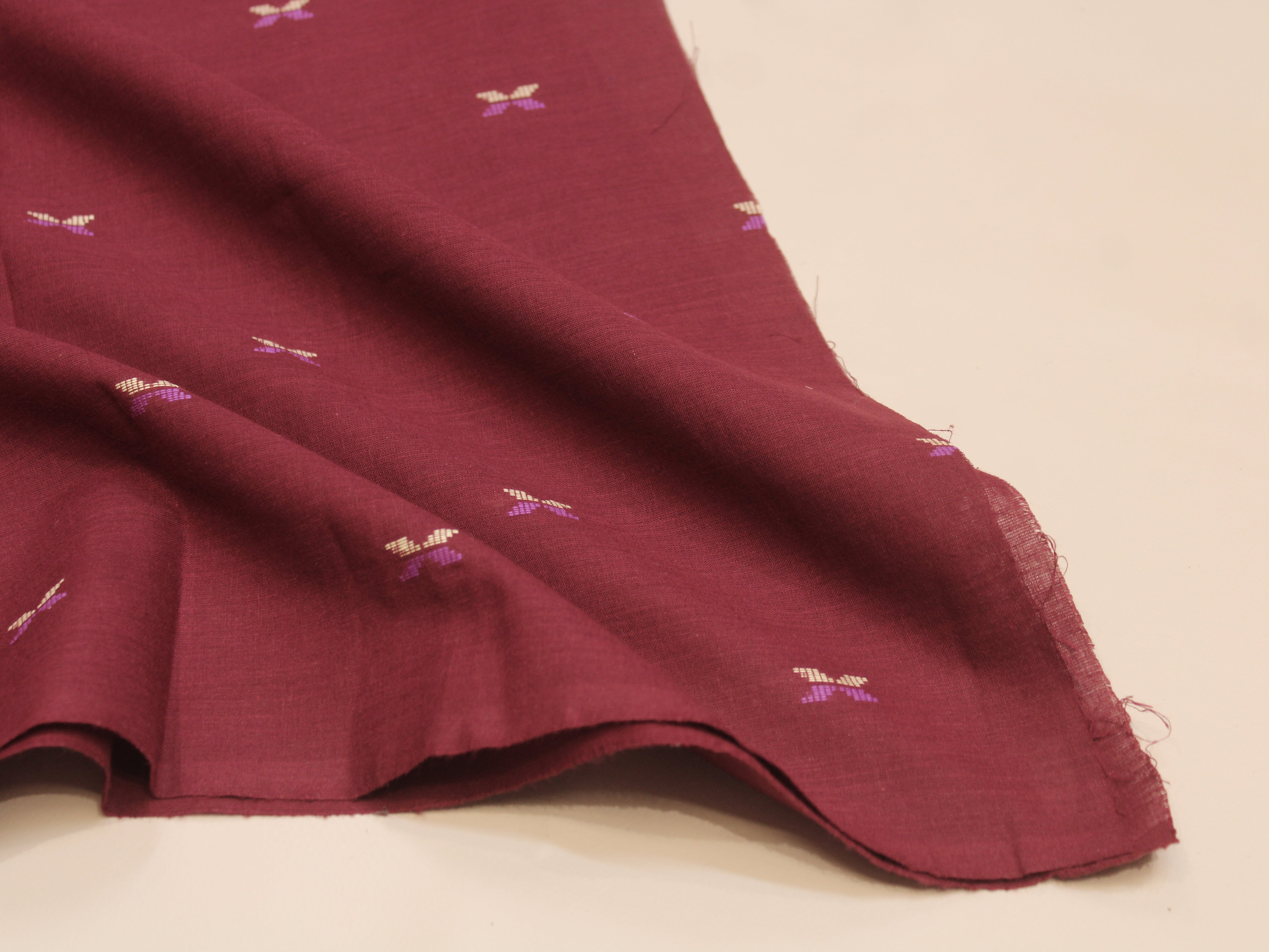Pure Cotton Jamdani Self-Woven Fabric – 44 Inches - Maroon