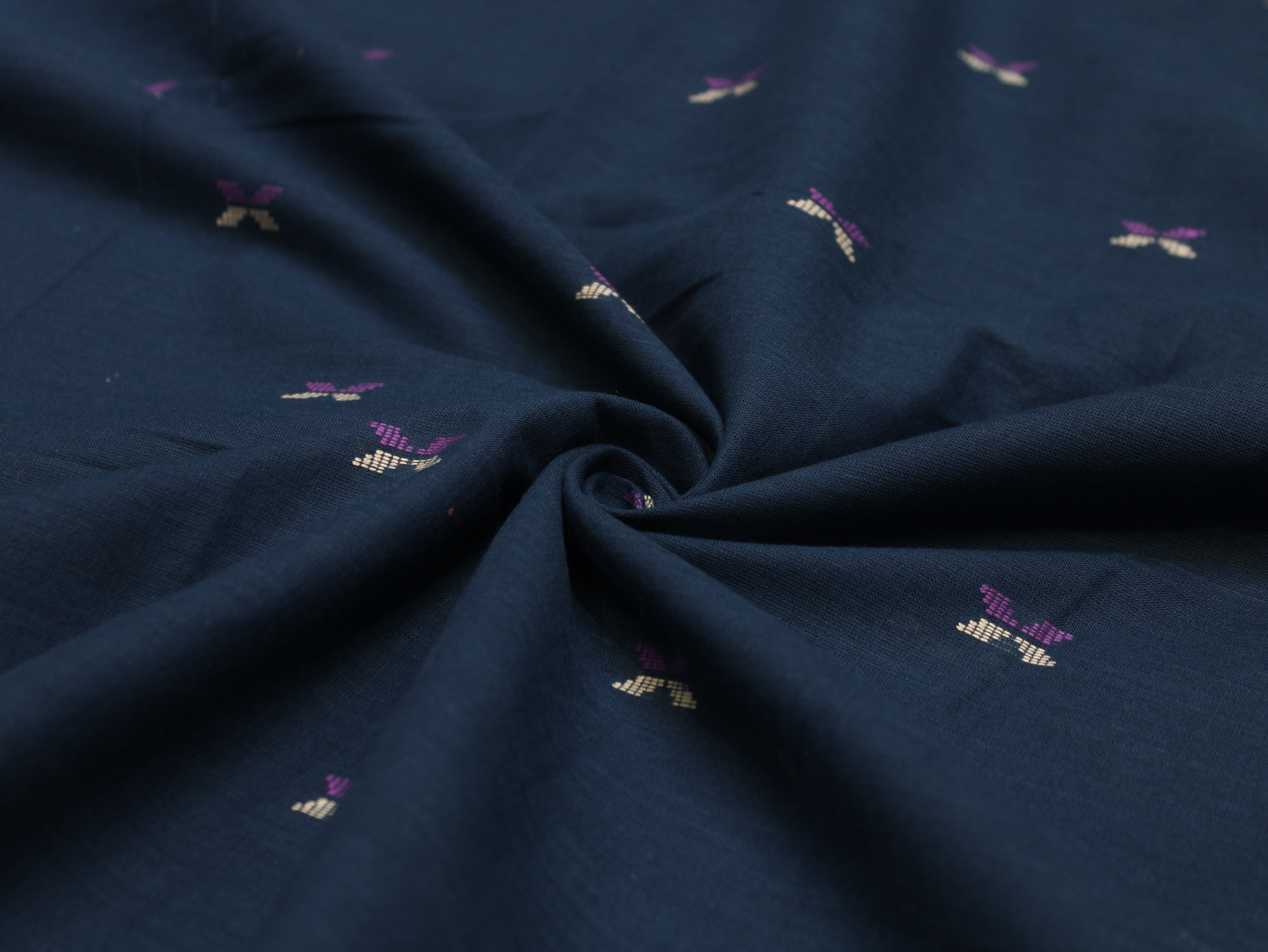 Pure Cotton Jamdani Self-Woven Fabric – 44 Inches - Teal Blue