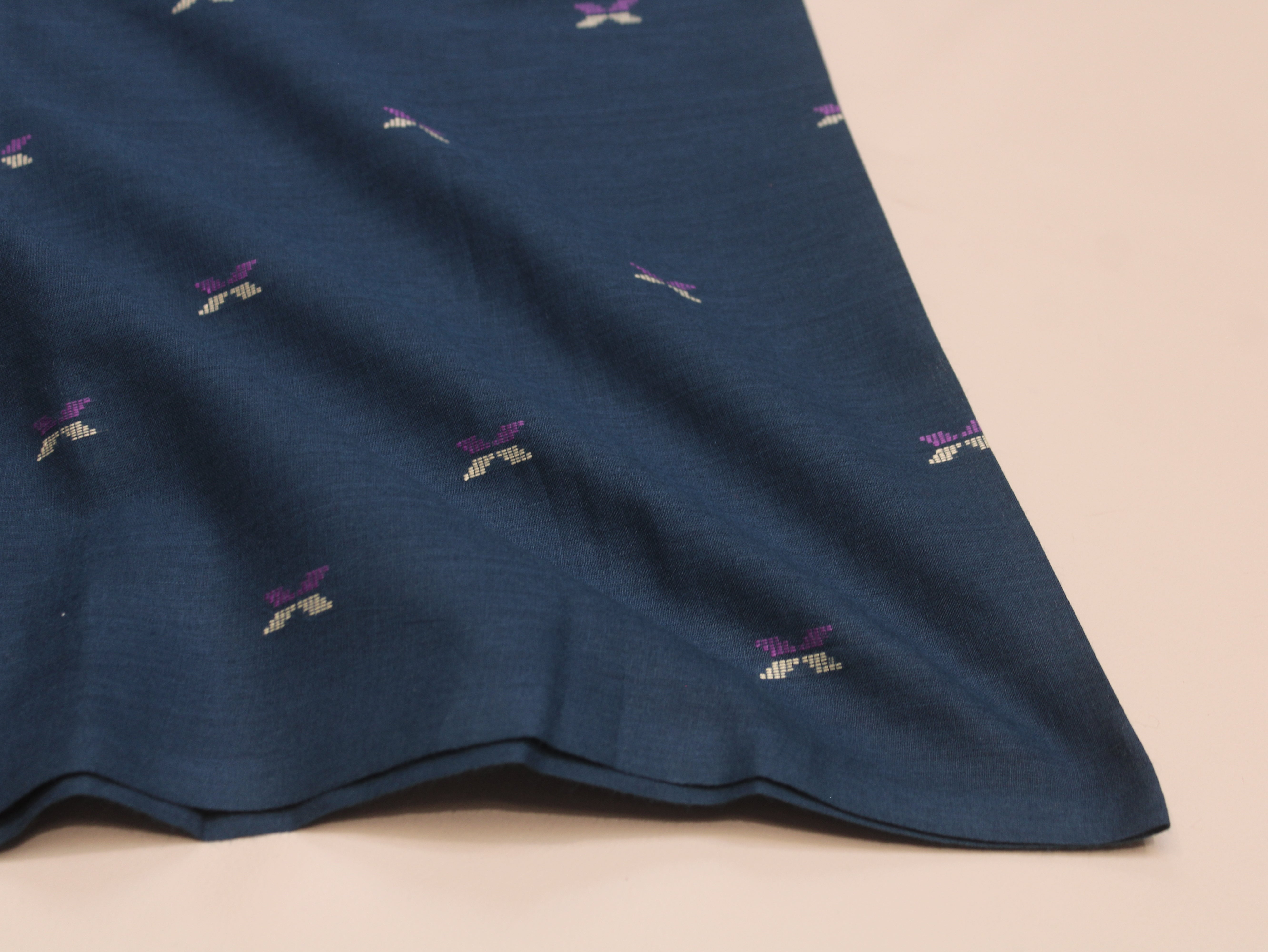 Pure Cotton Jamdani Self-Woven Fabric – 44 Inches - Teal Blue