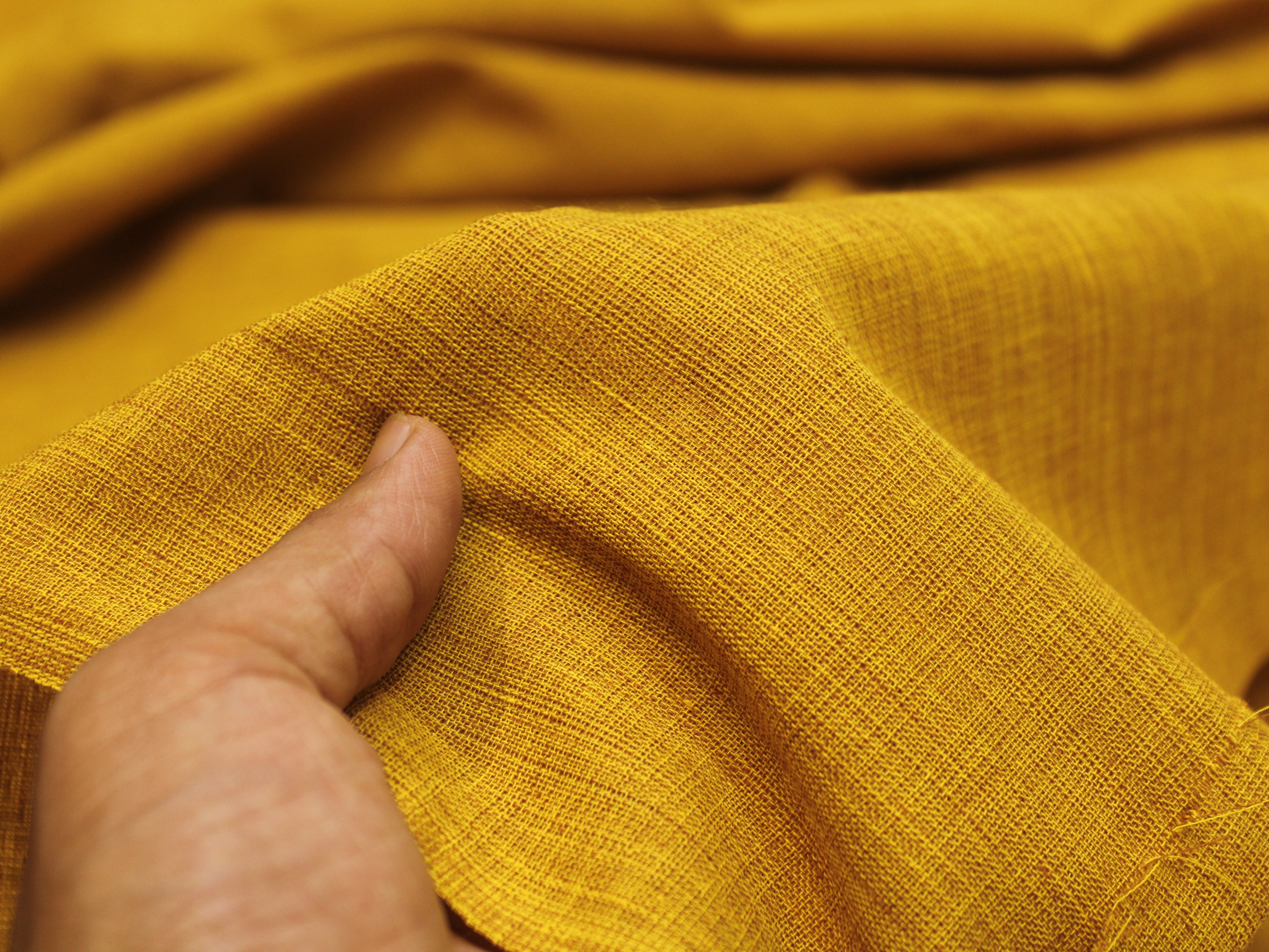 Pure Cotton Plain Handloom Fabric 44 Inches Width - Mustard Yellow
