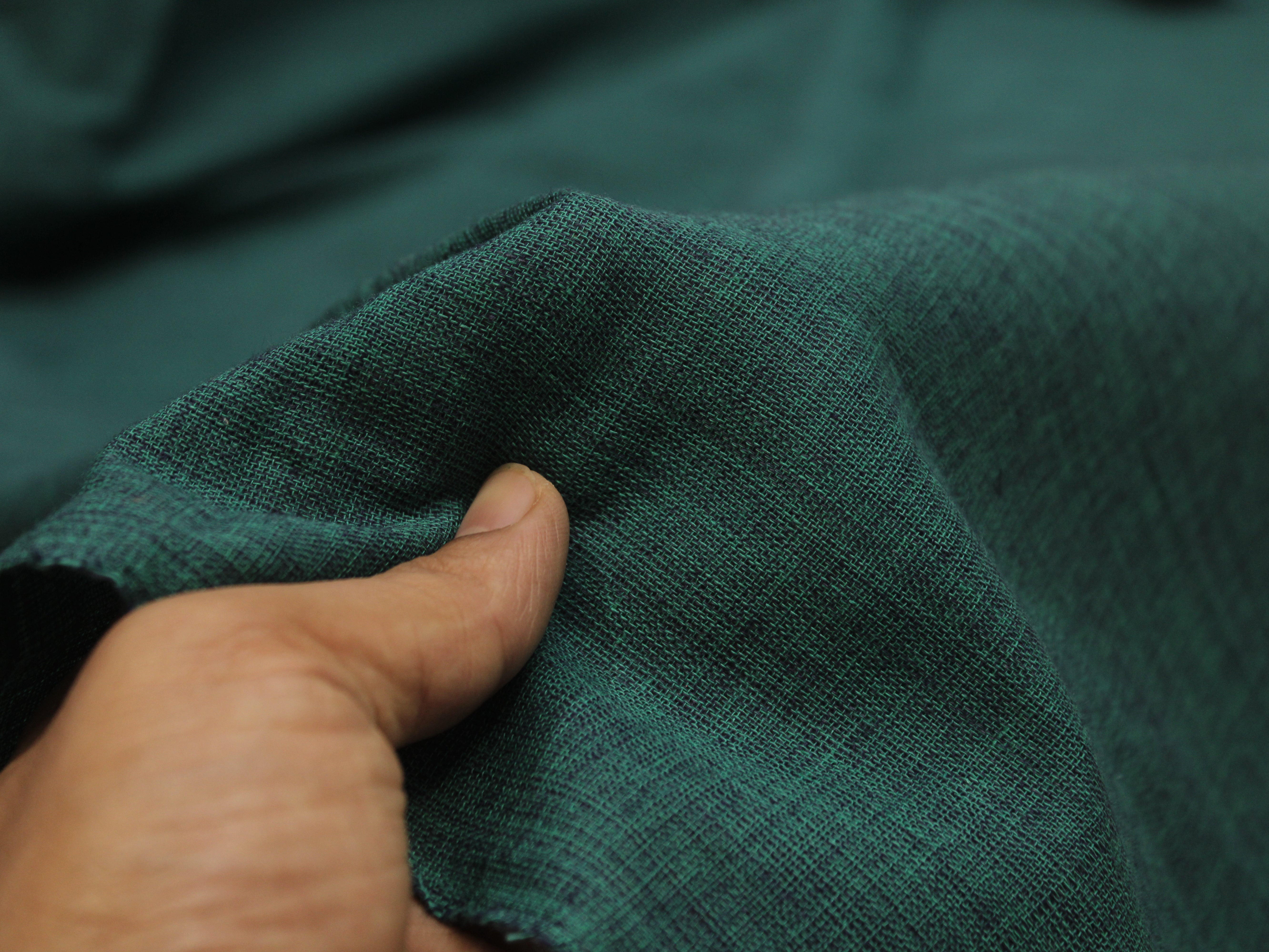 Pure Cotton Plain Handloom Fabric 44 Inches Width - Teal Green