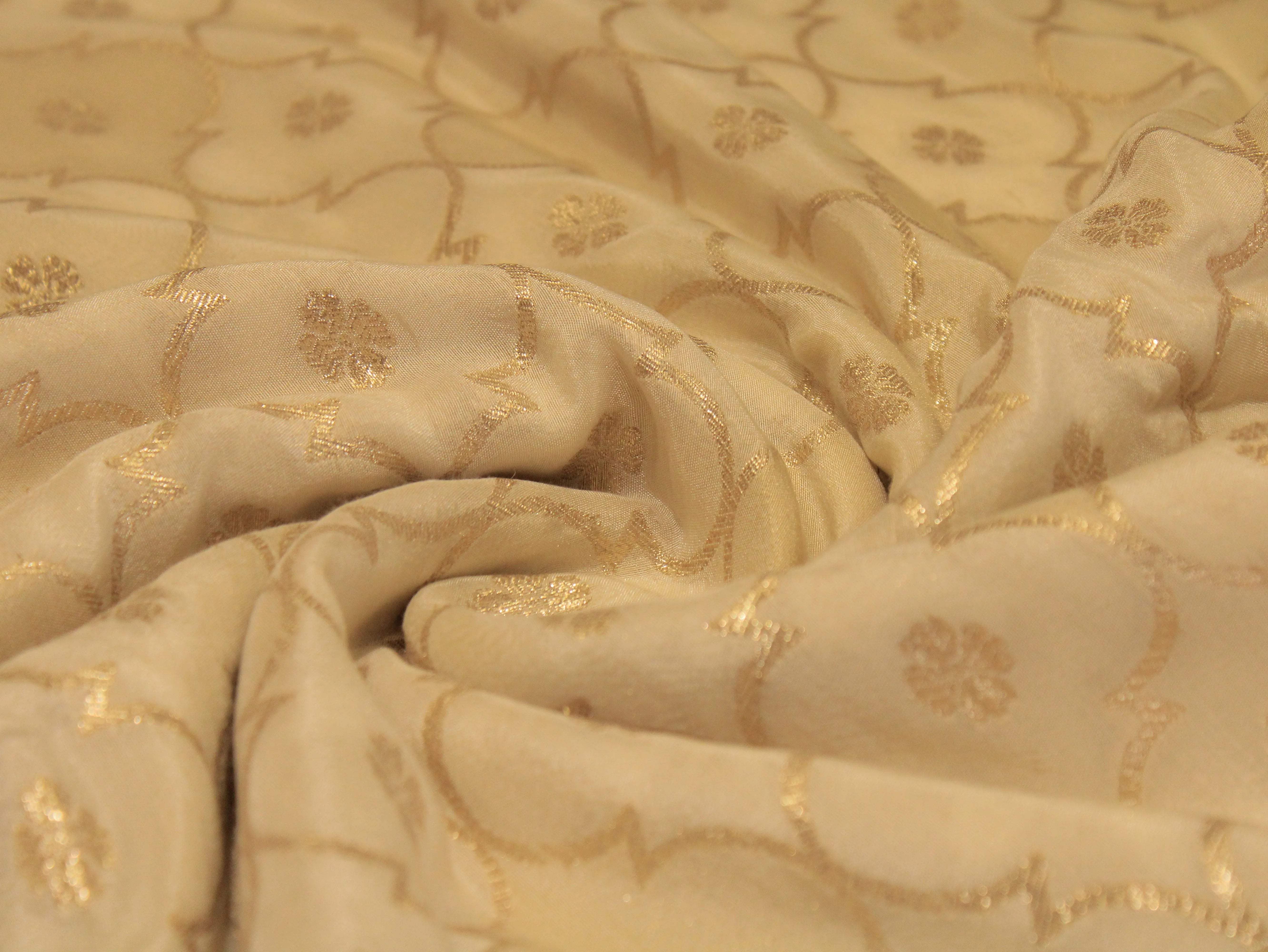 Ivory Elegance: Premium Jacquard Tissue Fabric - Dyeable - M'Foks